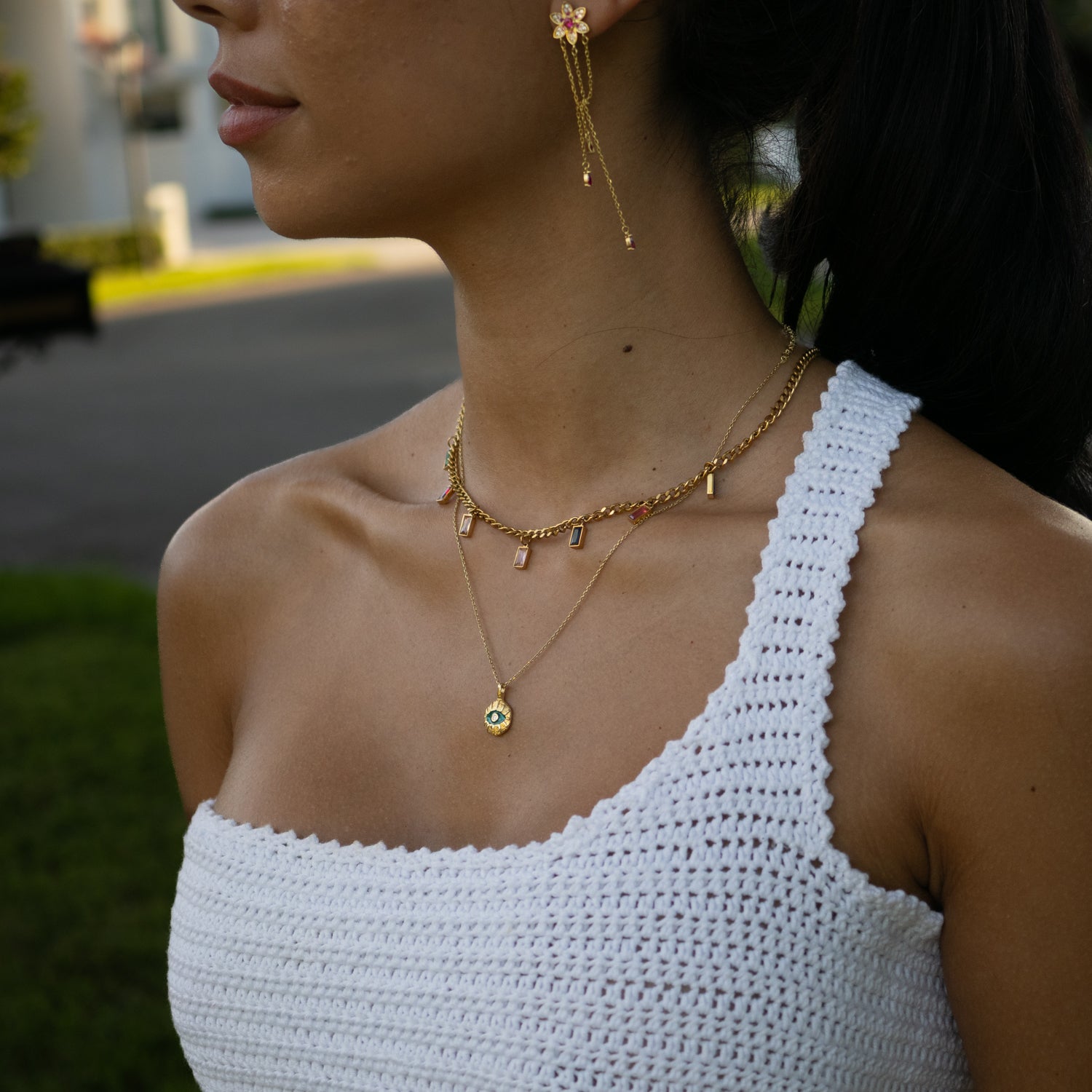 Emerald Soul Evil Eye Gold Necklace