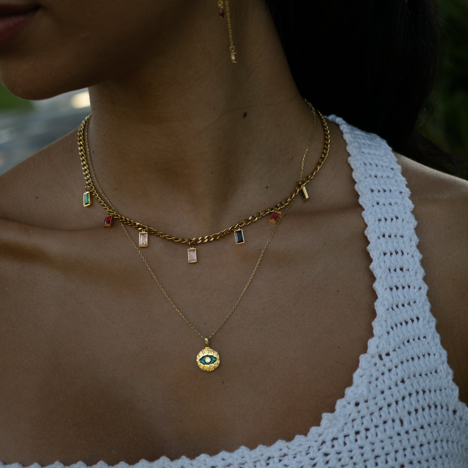 Emerald Soul Evil Eye Gold Necklace