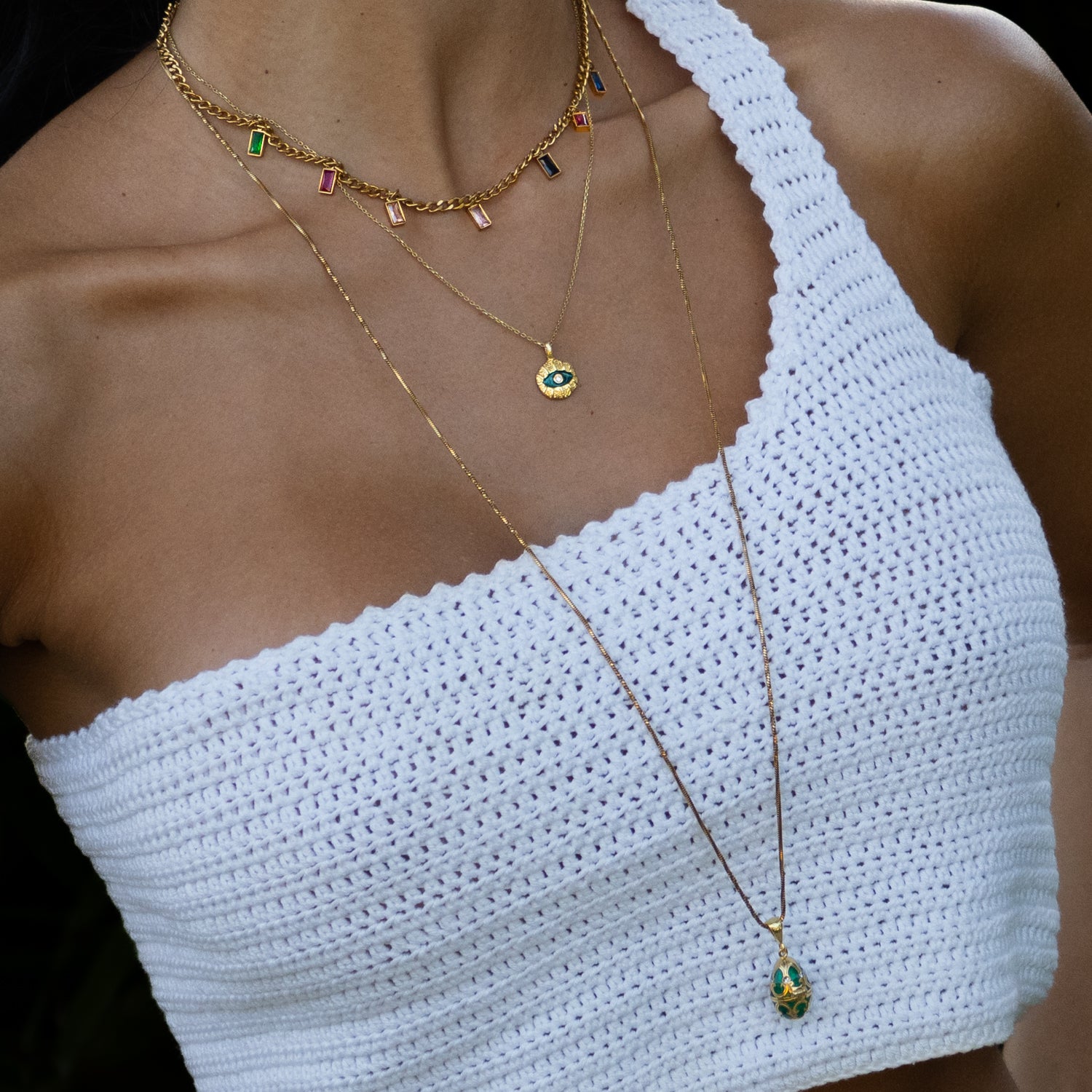 Emerald Soul Evil Eye Gold Necklace