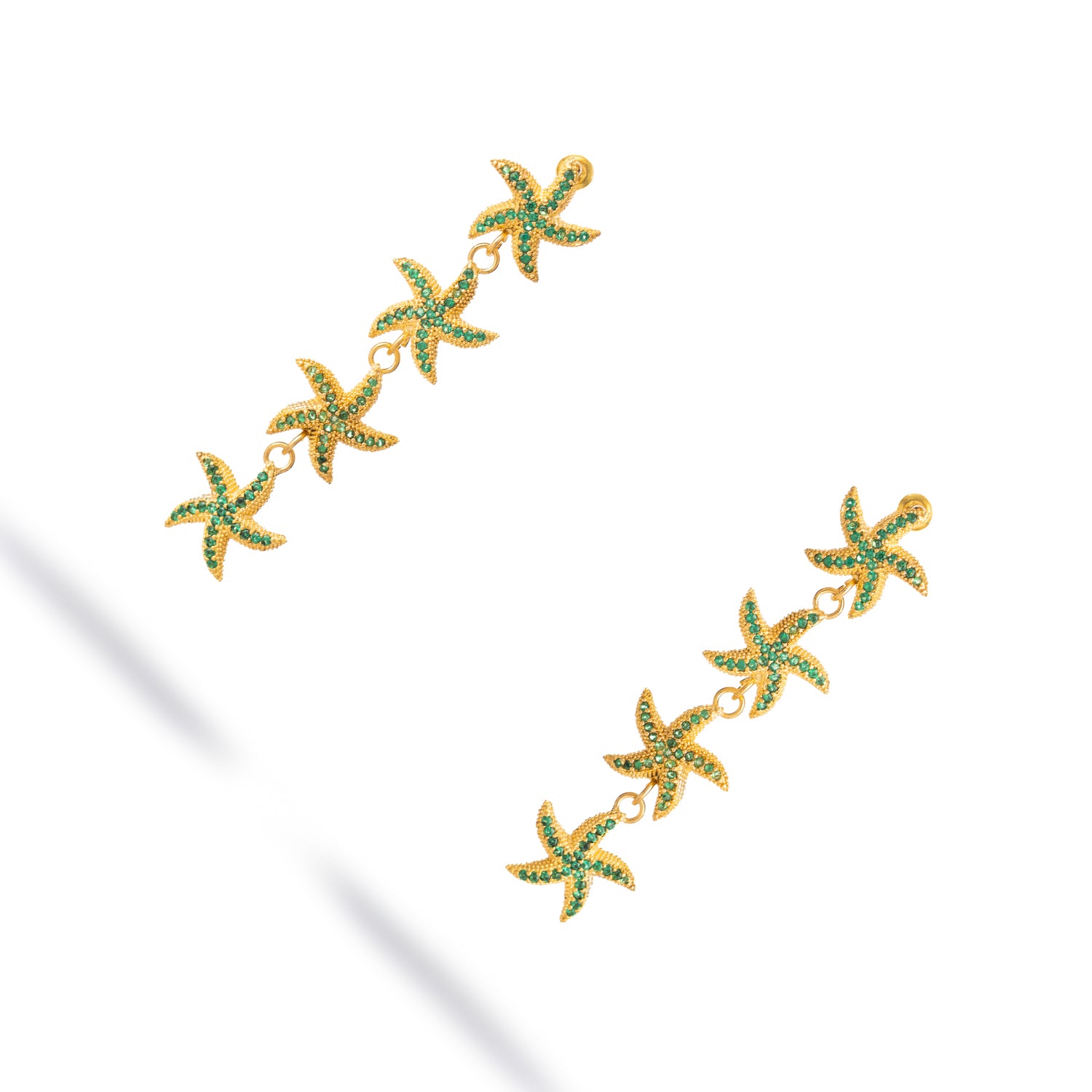 Emerald Starfish Cascade Gold Dangle Earrings