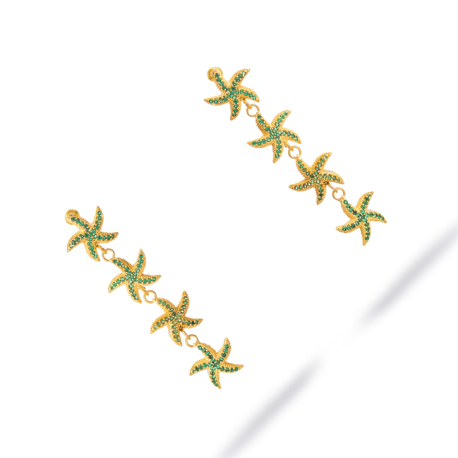 Emerald Starfish Cascade Gold Dangle Earrings