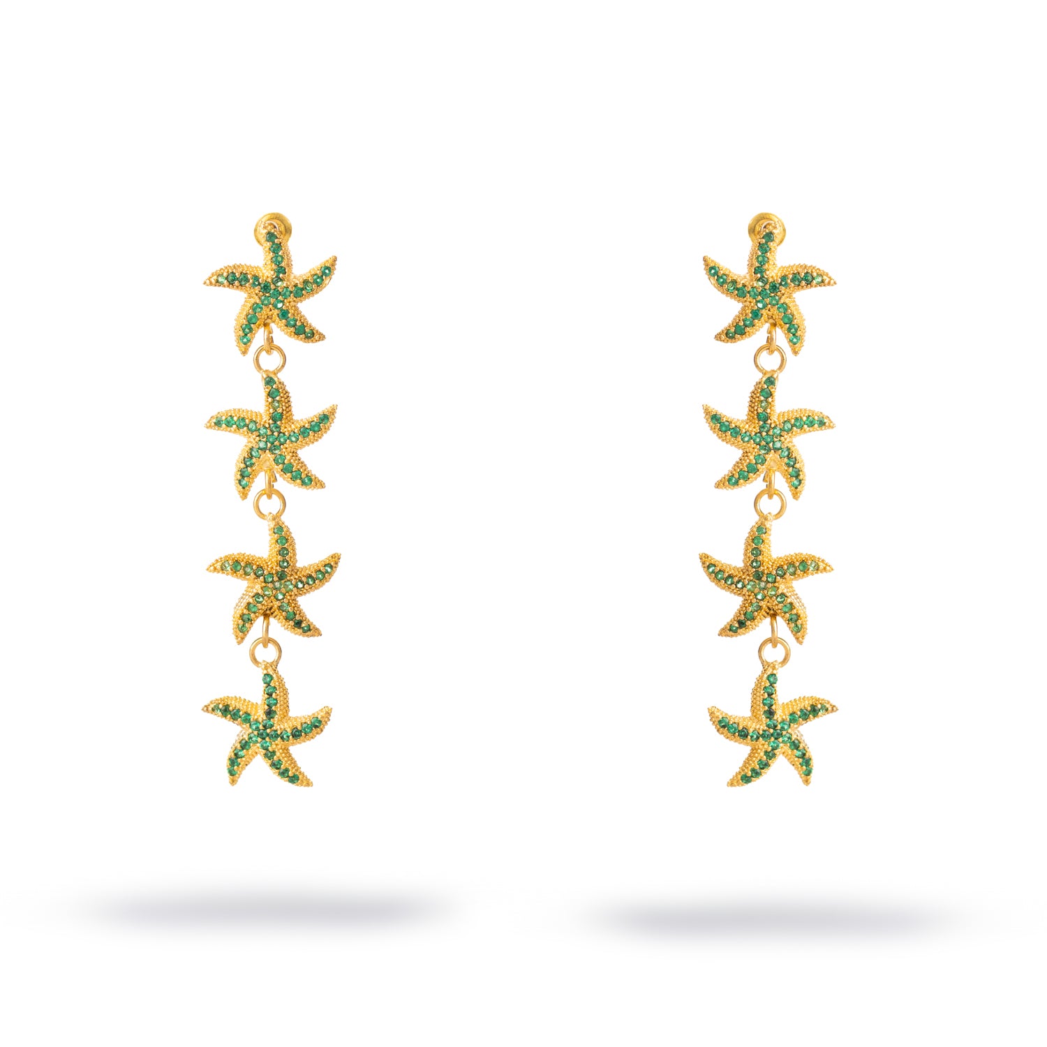 Emerald Starfish Cascade Gold Dangle Earrings