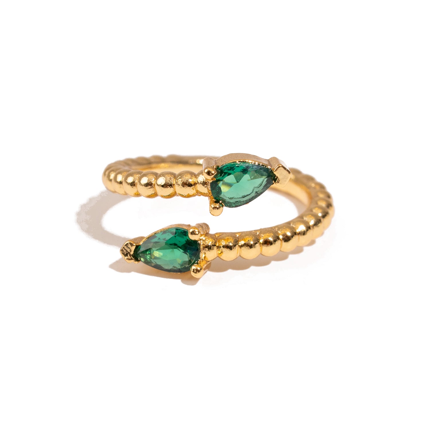 Emerald Teardrop Glow Gold Adjustable Ring