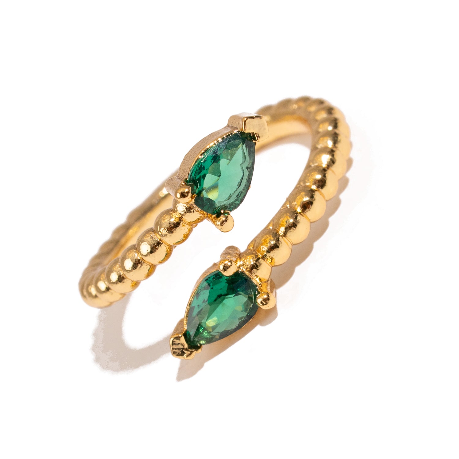 Emerald Teardrop Glow Gold Adjustable Ring