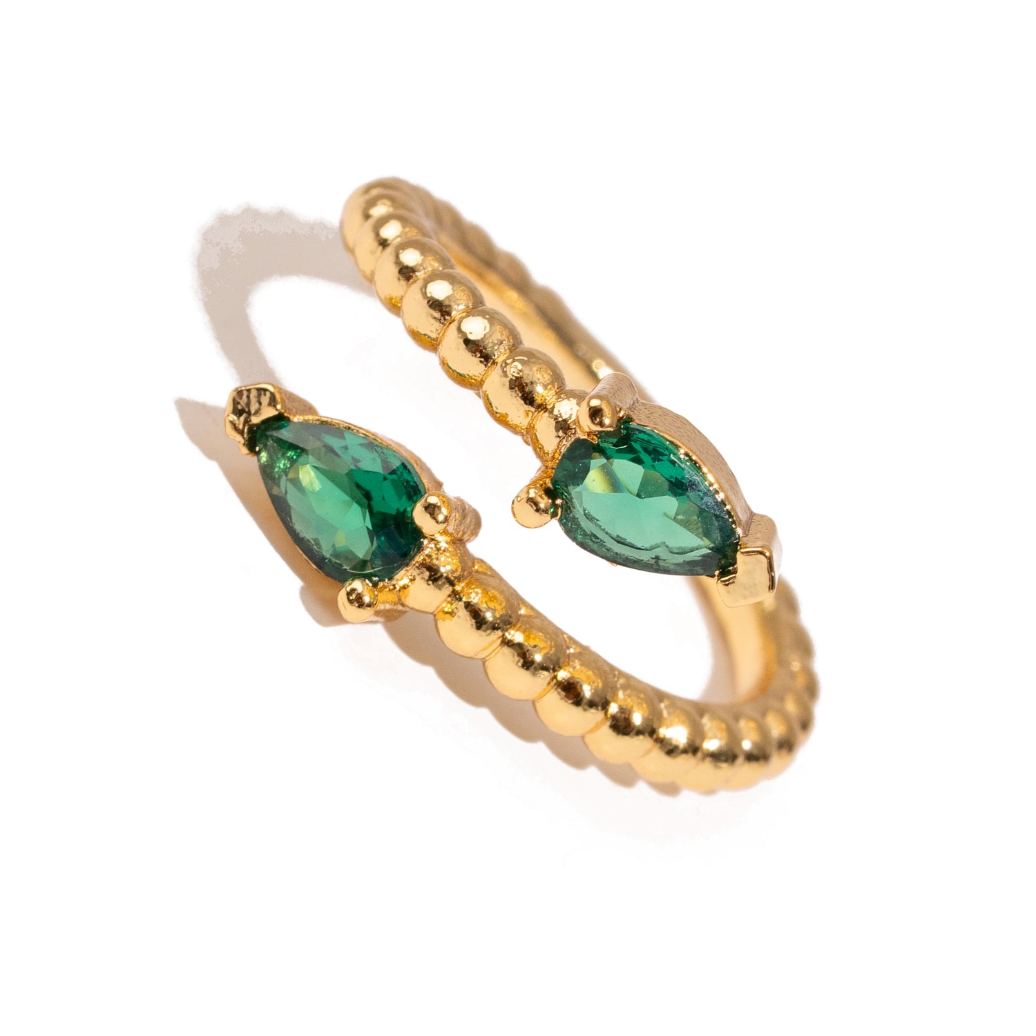 Emerald Teardrop Glow Gold Adjustable Ring