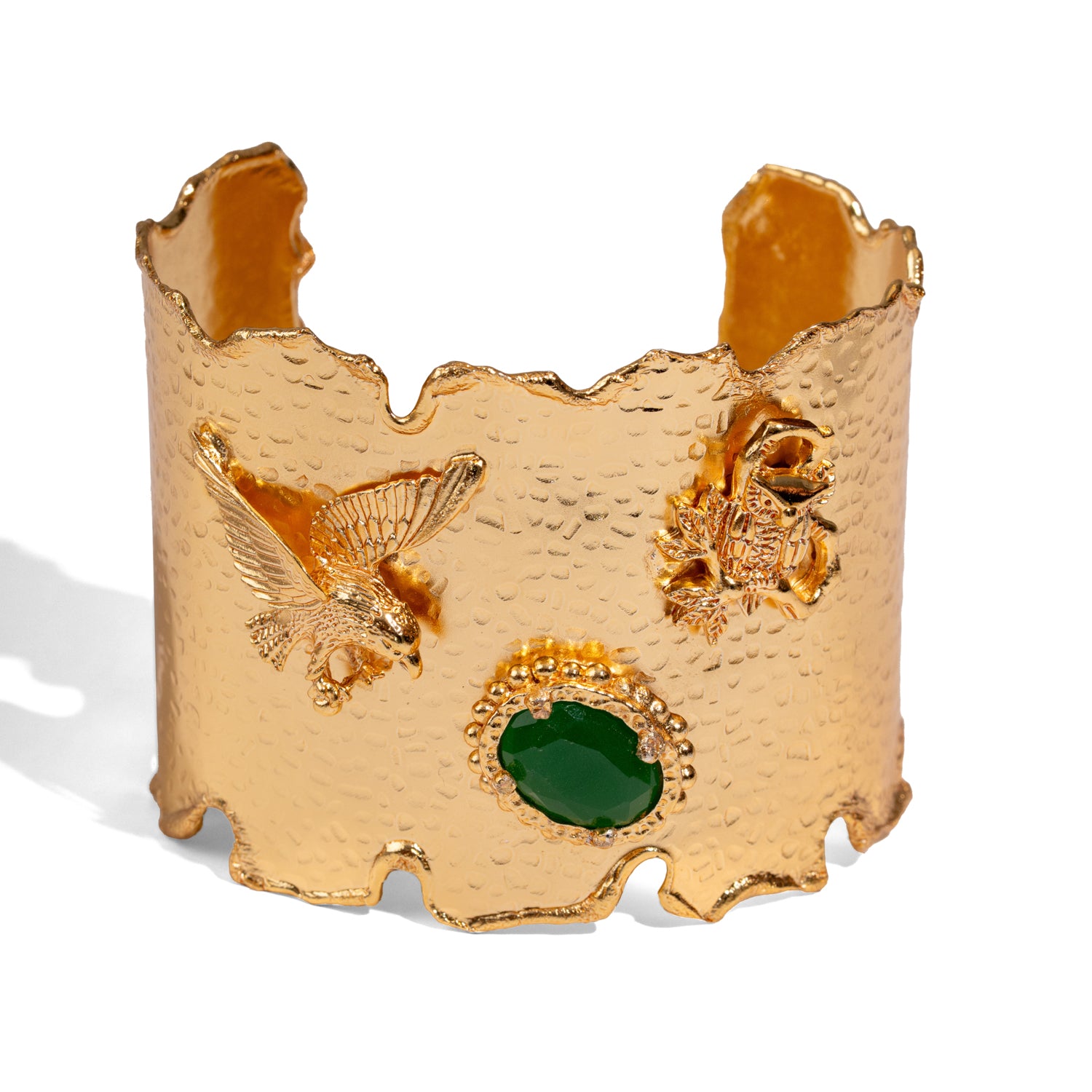 Emerald Wisdom Eagle & Owl Gold Cuff Bracelet