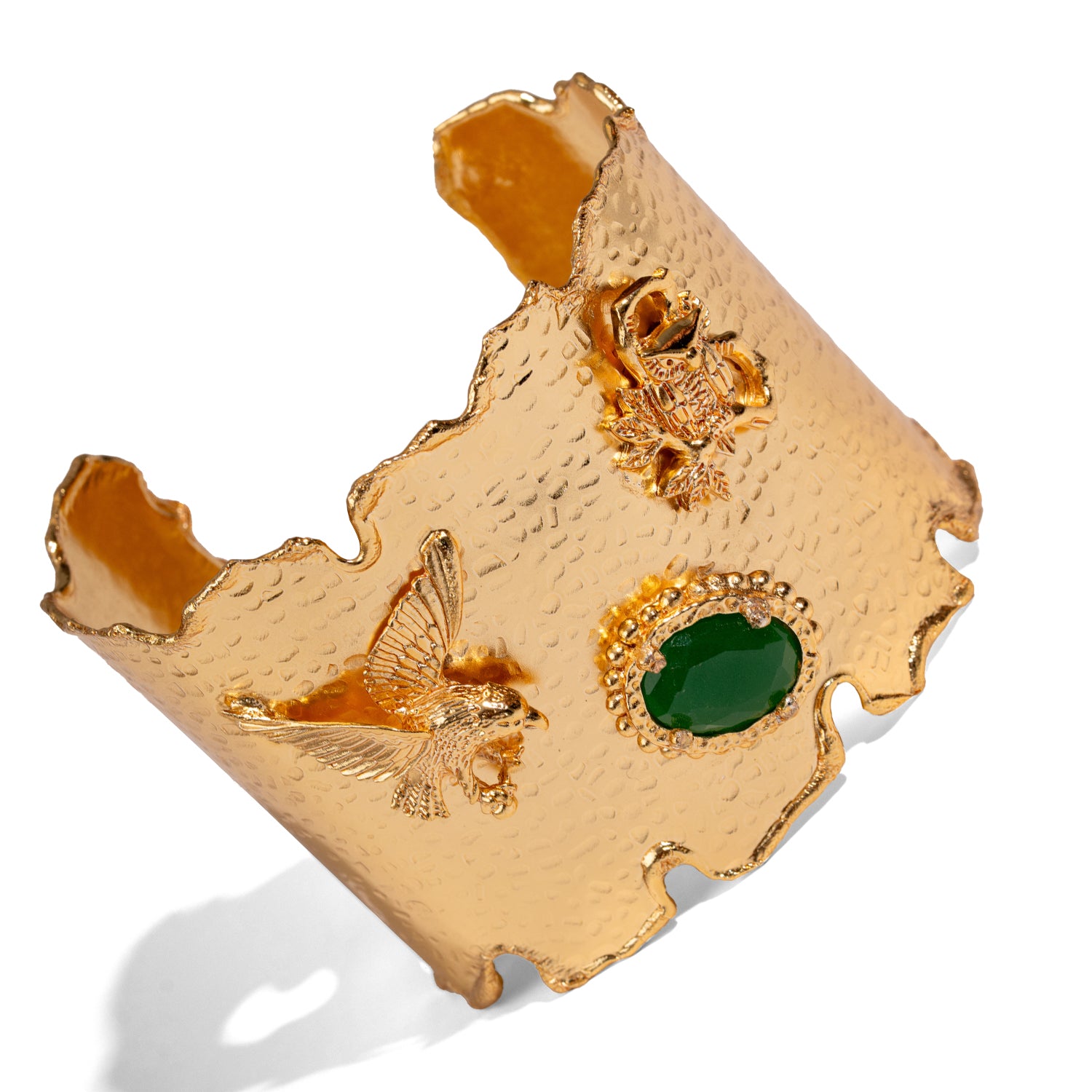 Emerald Wisdom Eagle & Owl Gold Cuff Bracelet