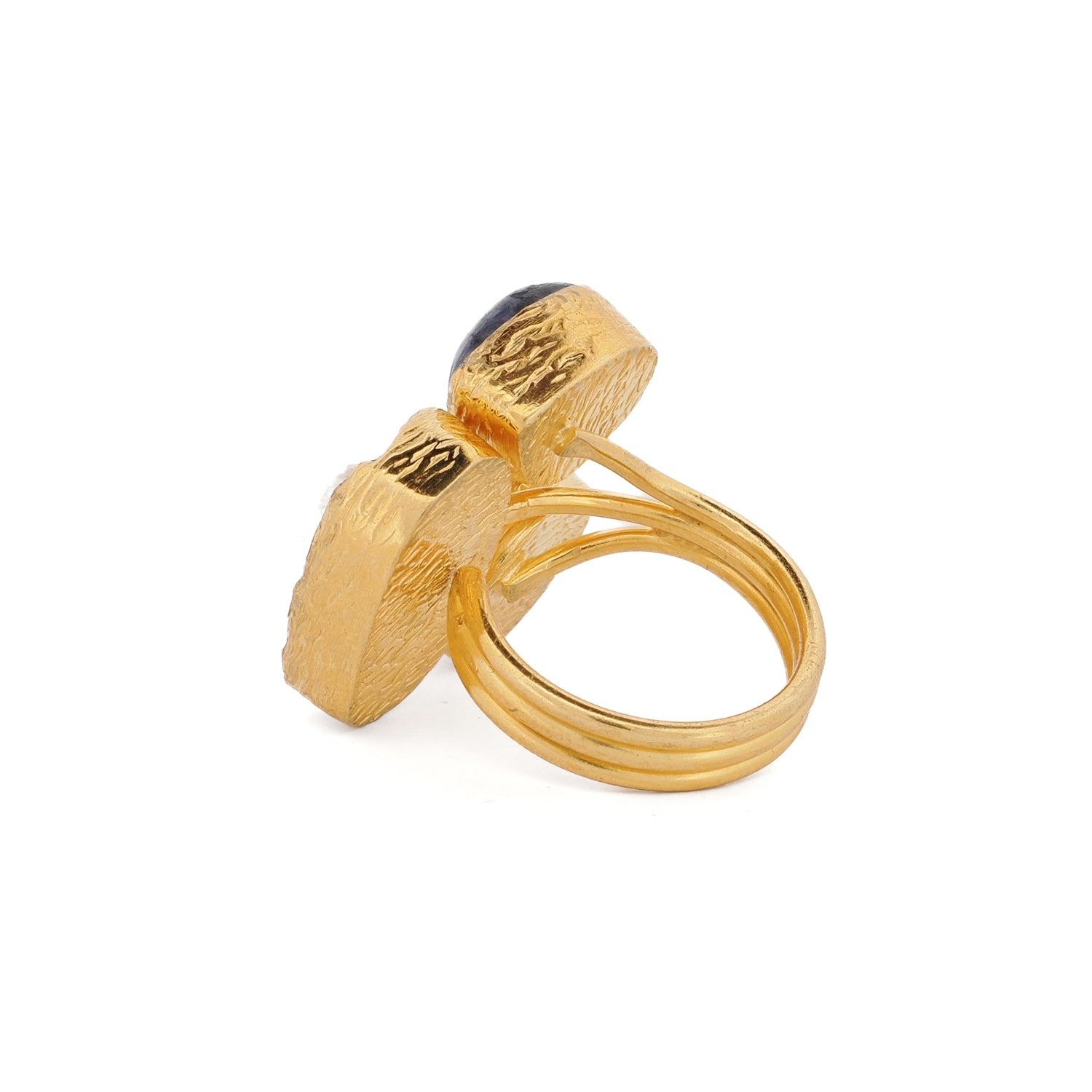 Statement ring combining fiery ruby, cleansing quartz, and soothing amethyst energy