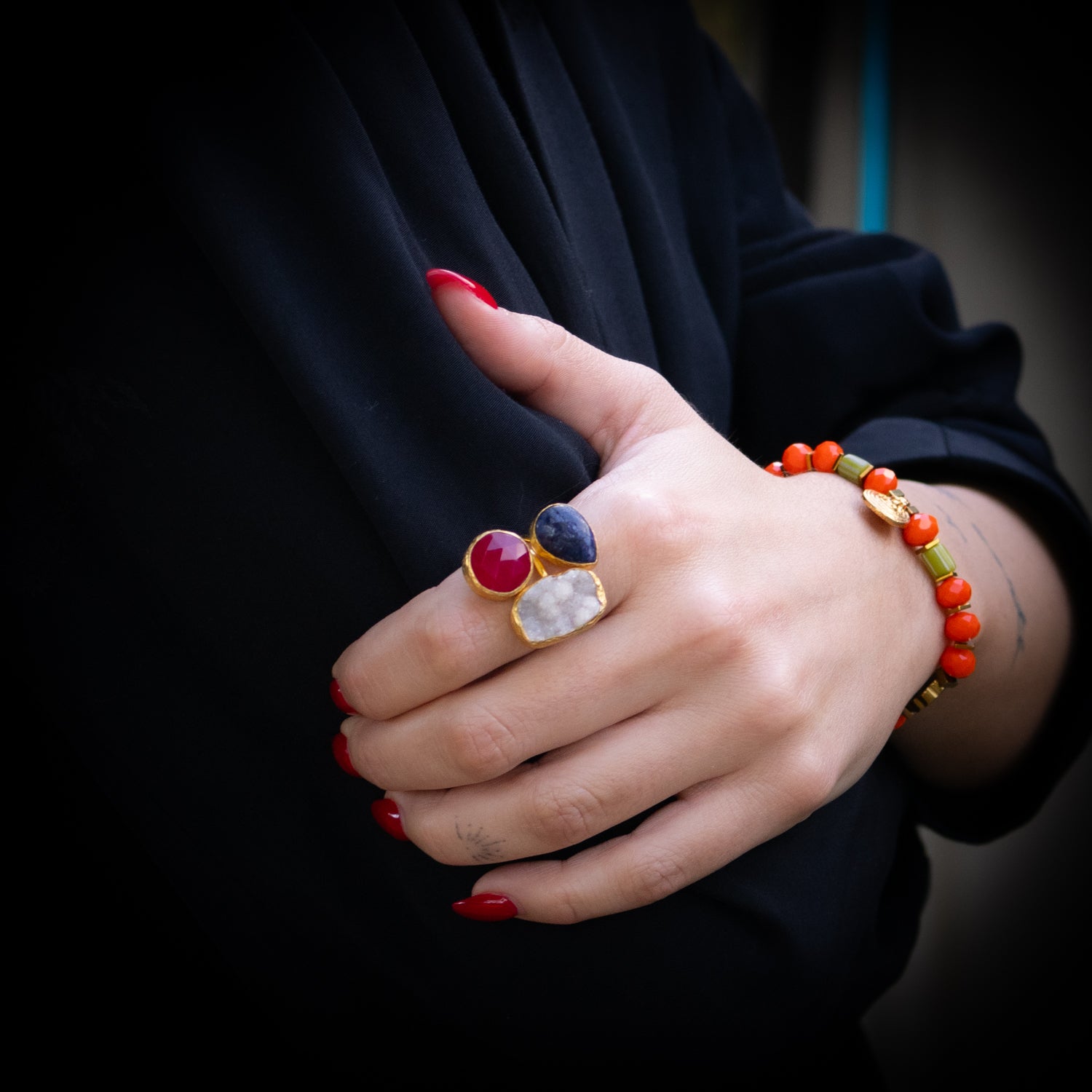 Bold spiritual jewelry with handcrafted design and natural gemstone trio