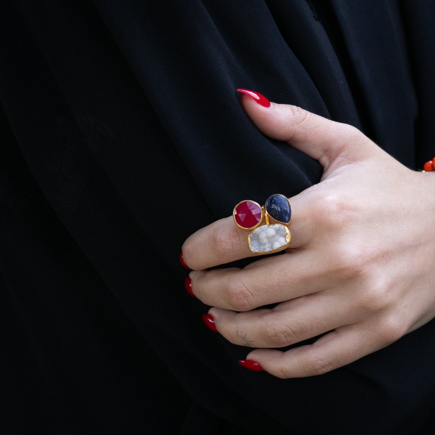 Artisan-crafted gold ring symbolizing passion, clarity, and inner peace