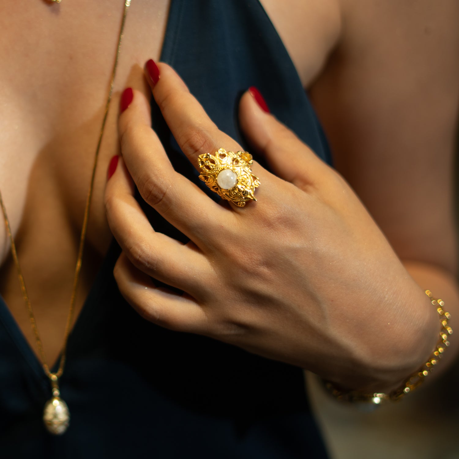 Eternal Grace Pearl Gold Adjustable Ring