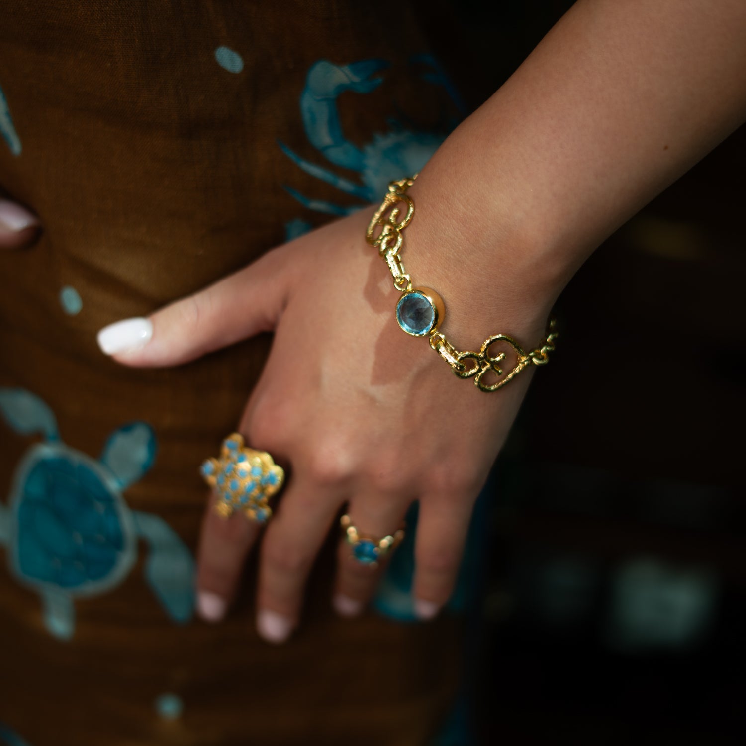 Eternal Love Blue Topaz Gold Adjustable Bracelet