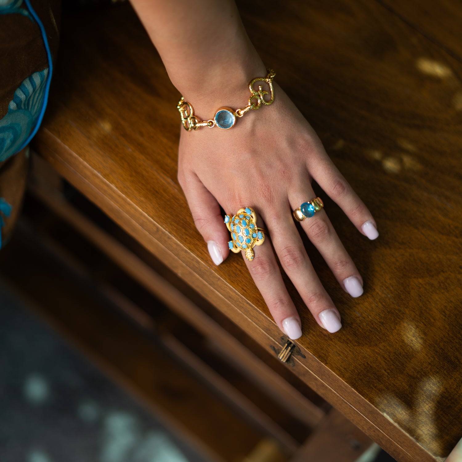 Eternal Love Blue Topaz Gold Adjustable Bracelet