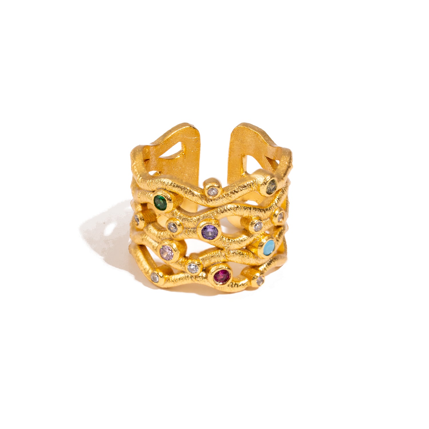 Eternal Waves Multi Gemstone Gold Statement Ring