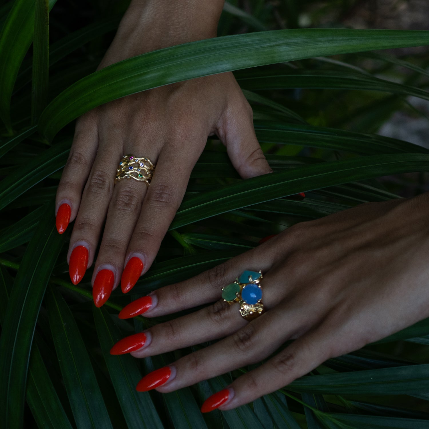 Eternal Waves Multi Gemstone Gold Statement Ring