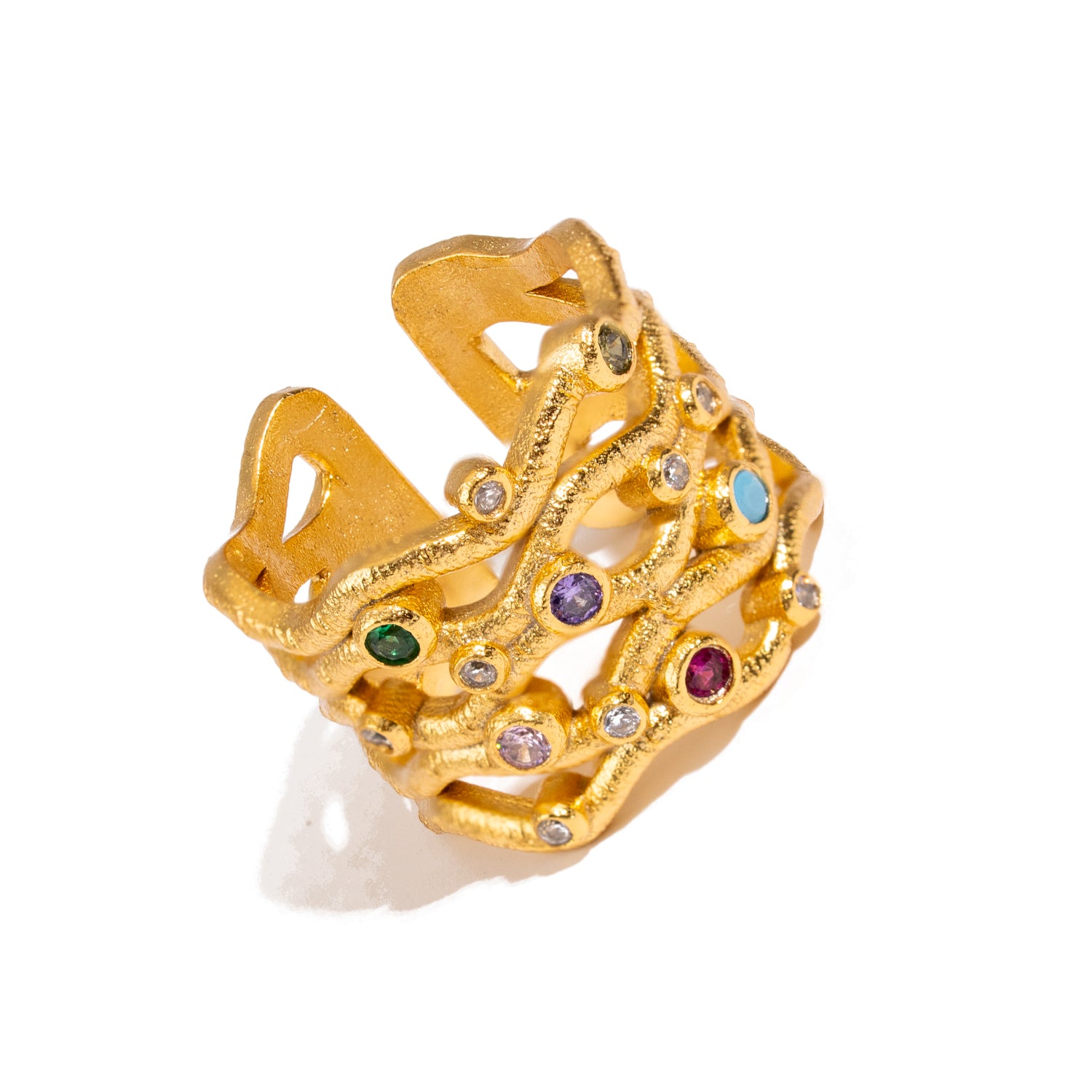 Eternal Waves Multi Gemstone Gold Statement Ring