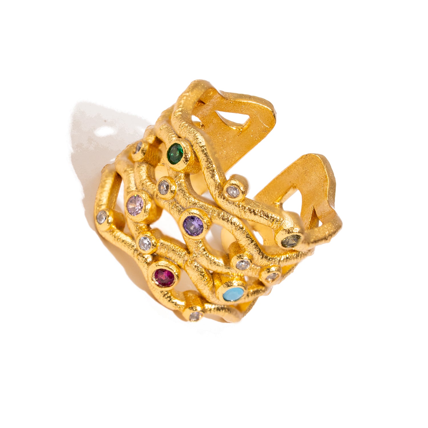 Eternal Waves Multi Gemstone Gold Statement Ring
