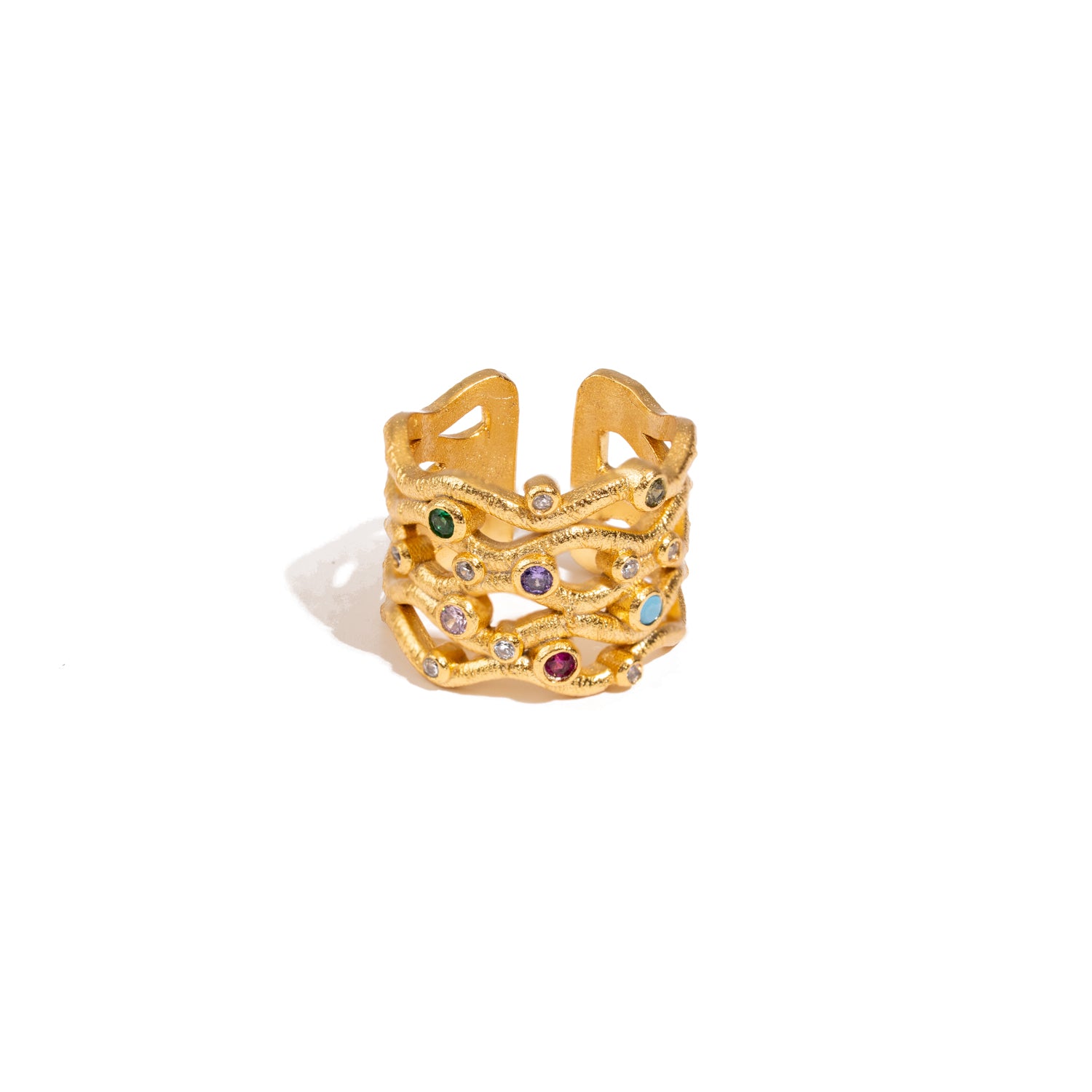 Eternal Waves Multi Gemstone Gold Statement Ring