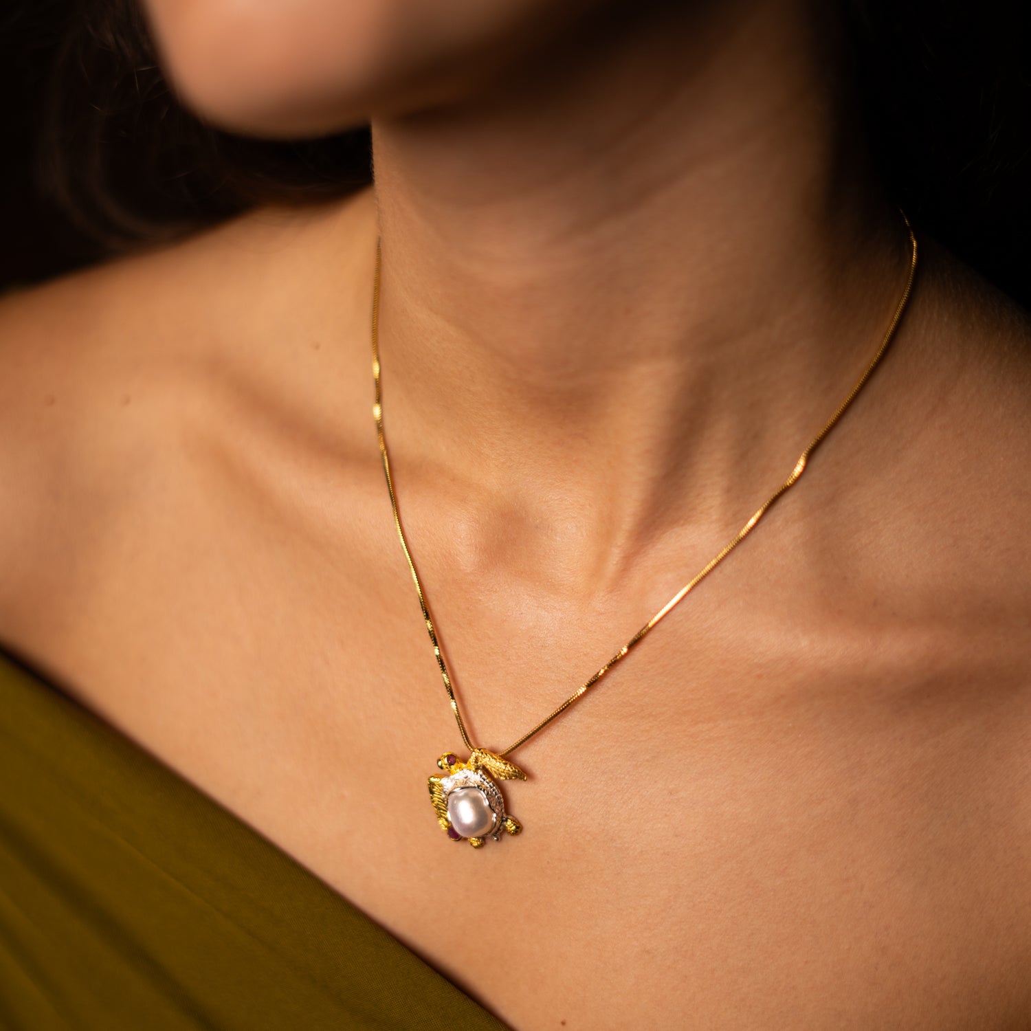 Eternal Wisdom Turtle Pearl & Ruby Necklace