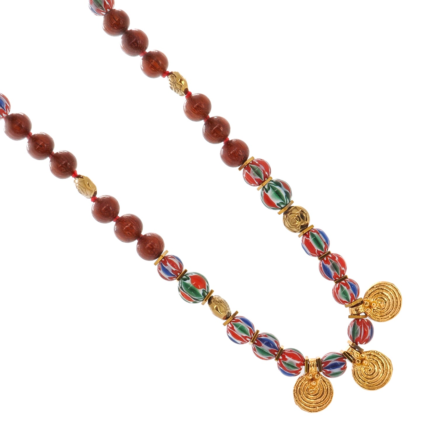 Handmade Ethnic Choker Necklace with 18K Gold-Plated Spiral Charms and Vibrant African Beads for Energy