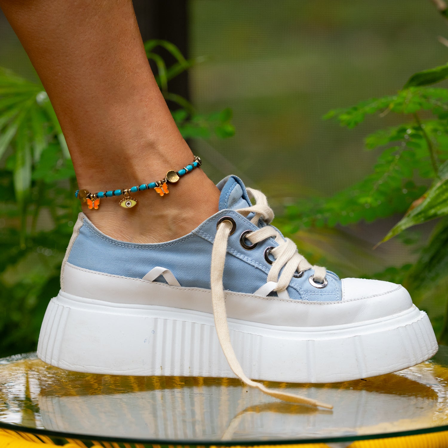 Evil Eye & Butterfly Sunset Glow Beaded Anklet