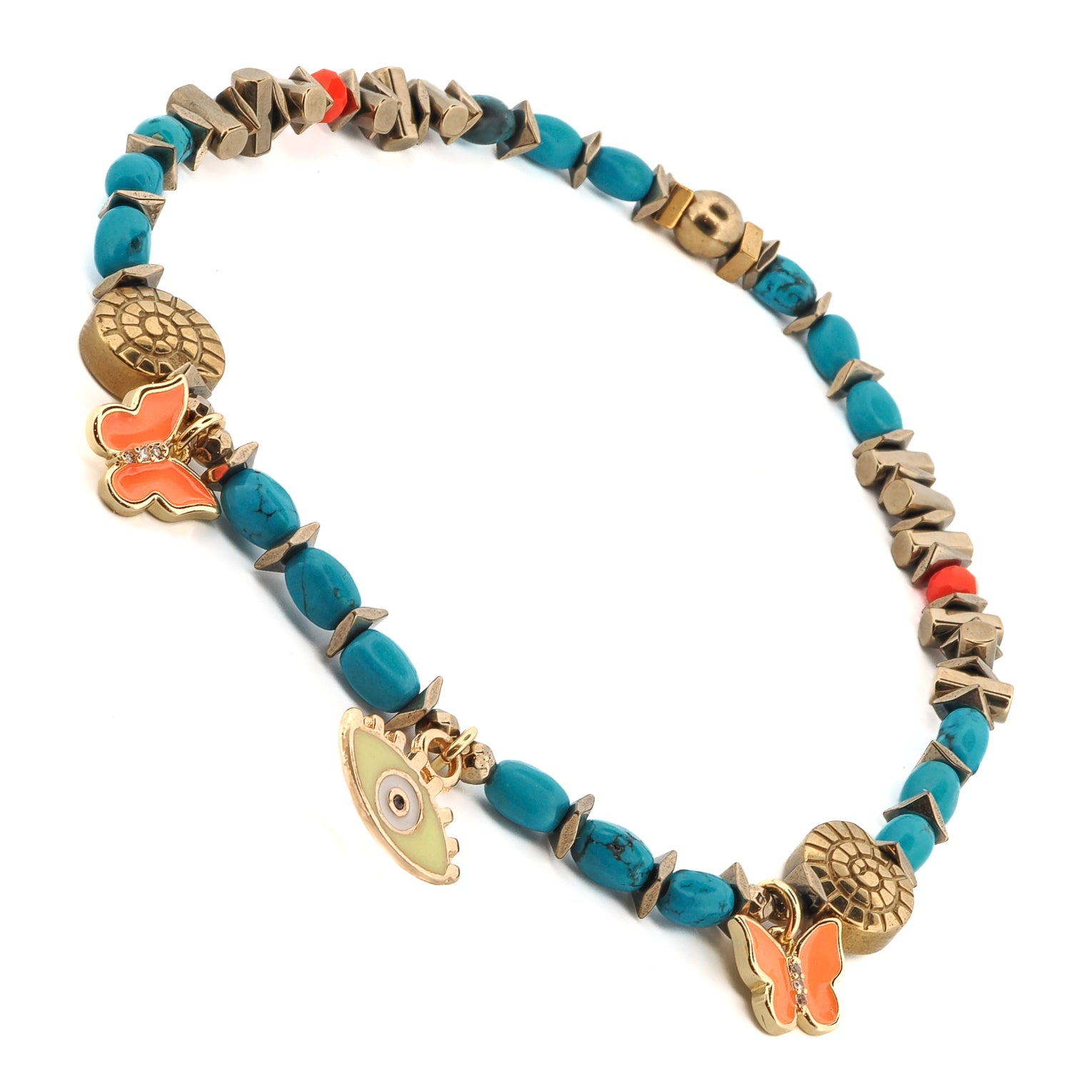 Evil Eye & Butterfly Sunset Glow Beaded Anklet
