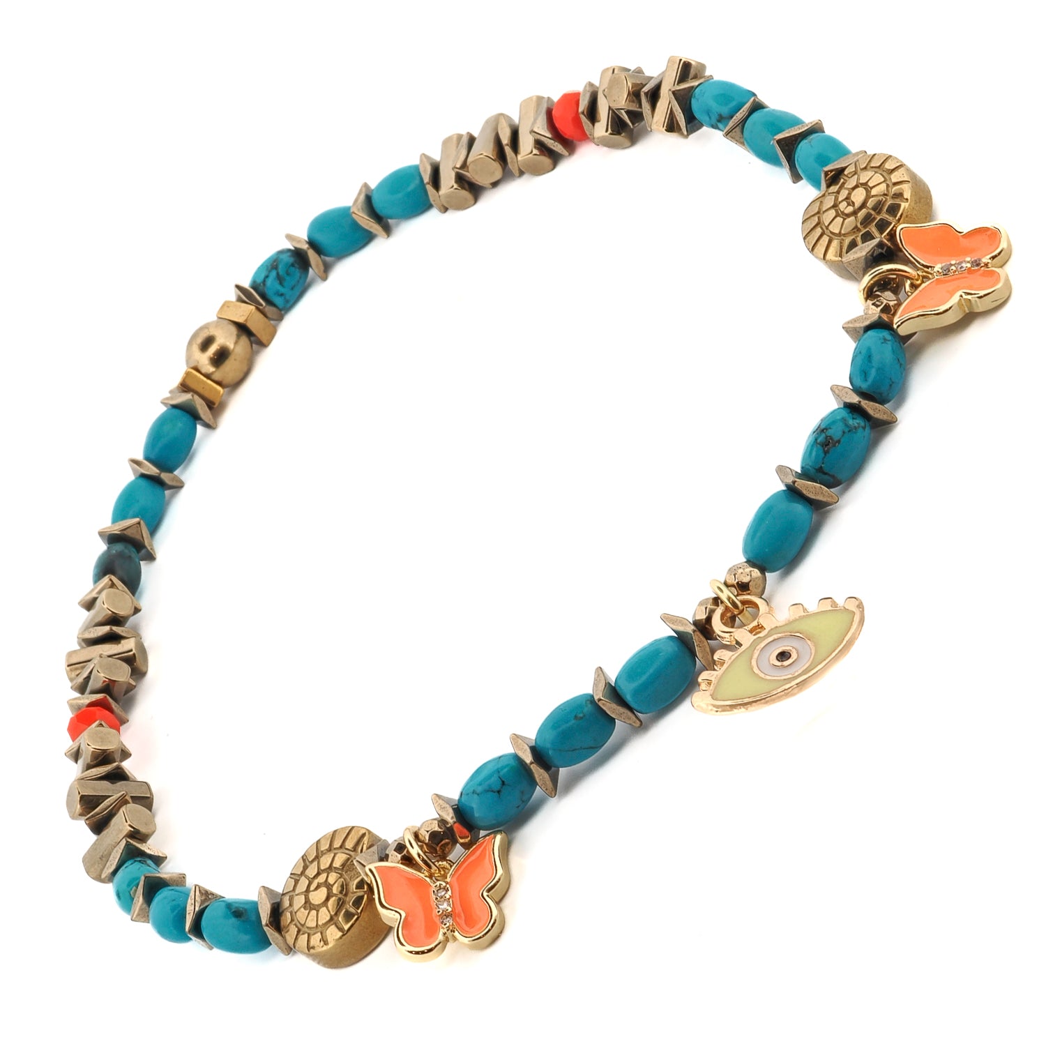 Evil Eye & Butterfly Sunset Glow Beaded Anklet