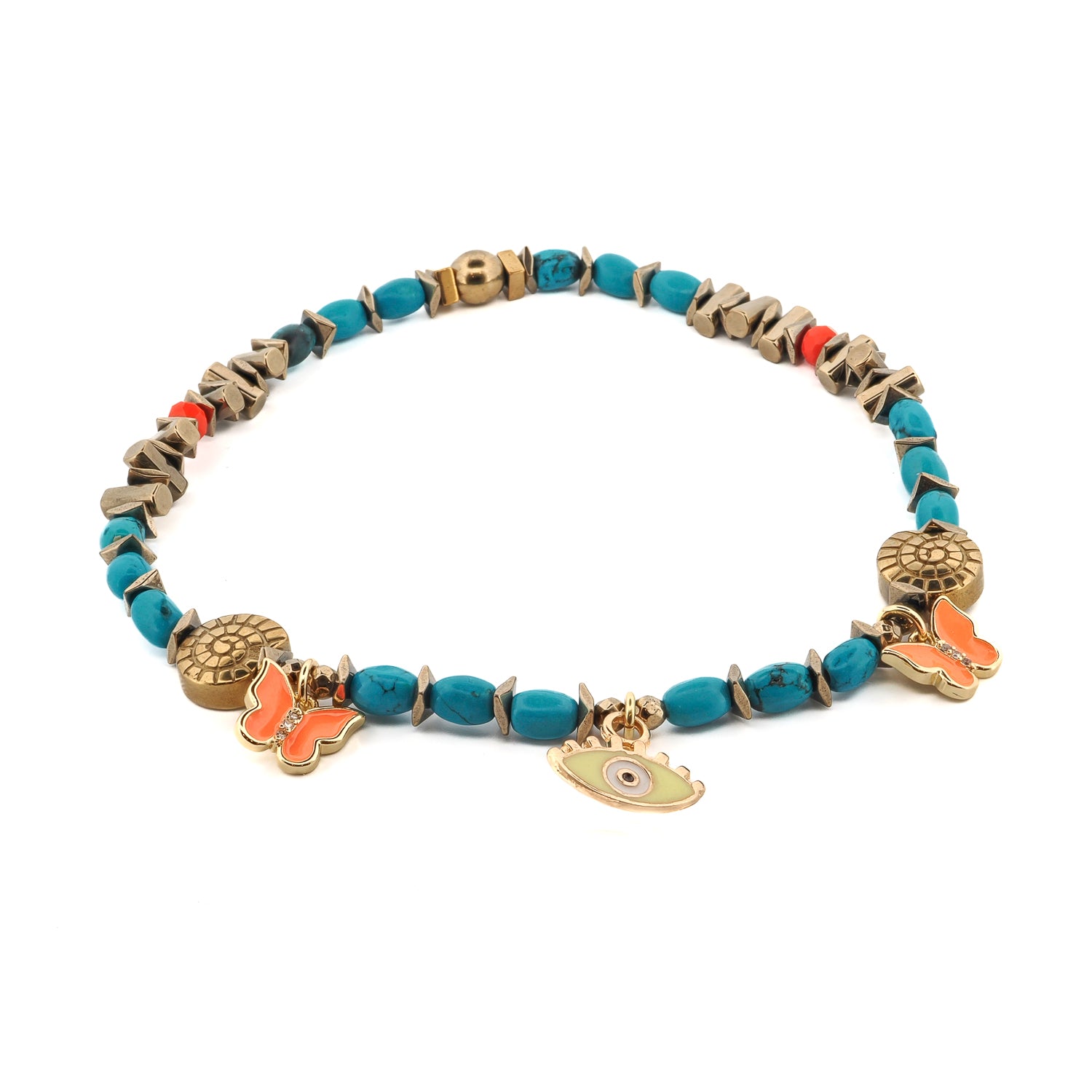 Evil Eye & Butterfly Sunset Glow Beaded Anklet
