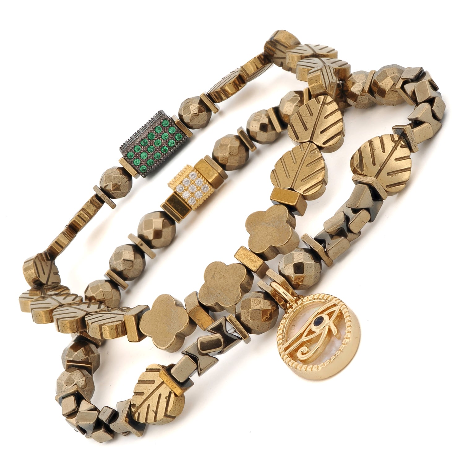 Spiritual bracelet set with gold hematite and Swarovski crystal accents