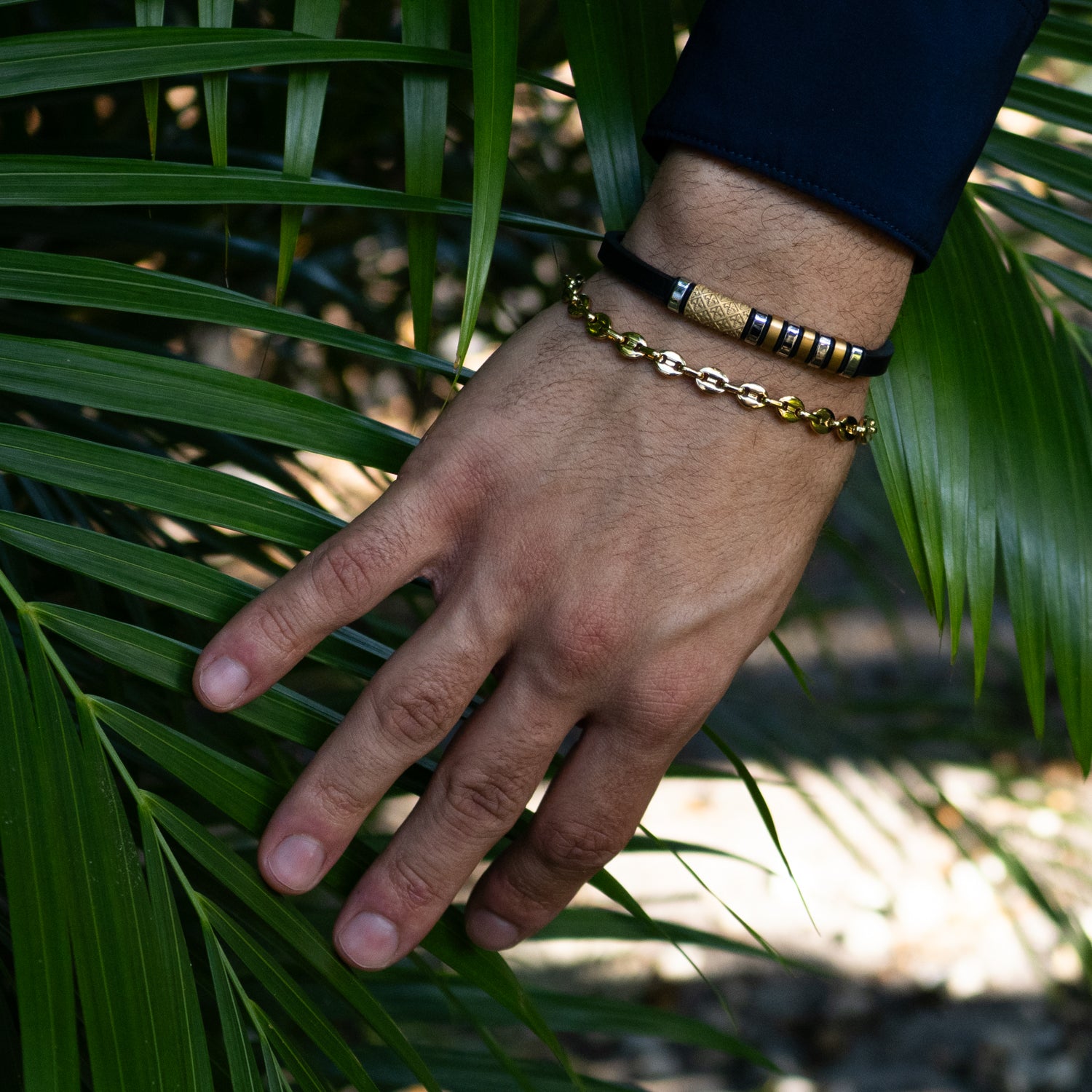 Fleur-de-lis Dual Tone Leather Bracelet