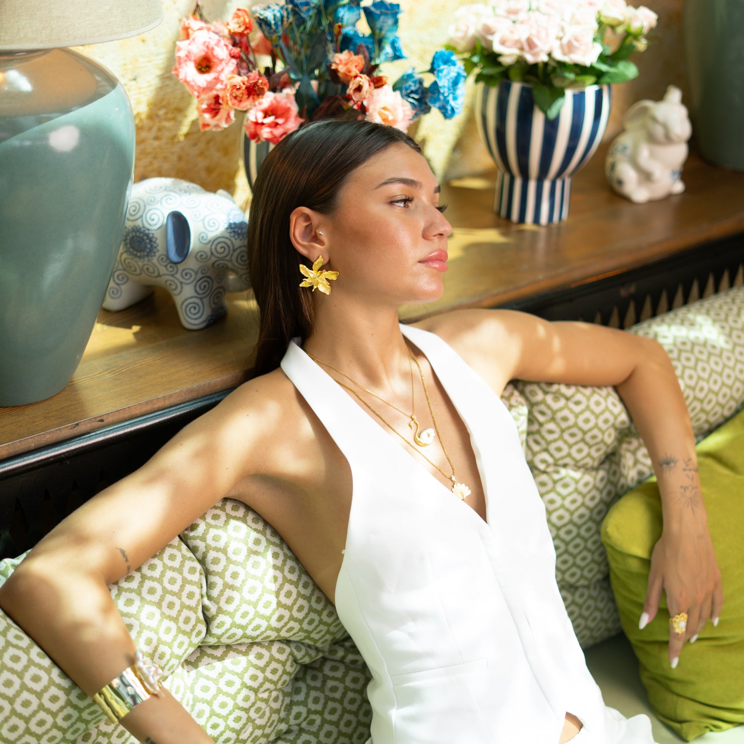 Floral Majesty Gold Stud Earrings
