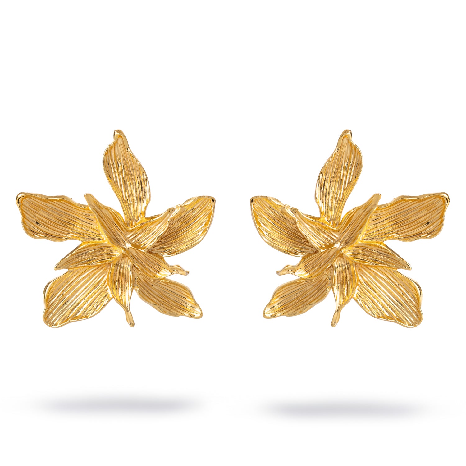 Floral Majesty Gold Stud Earrings