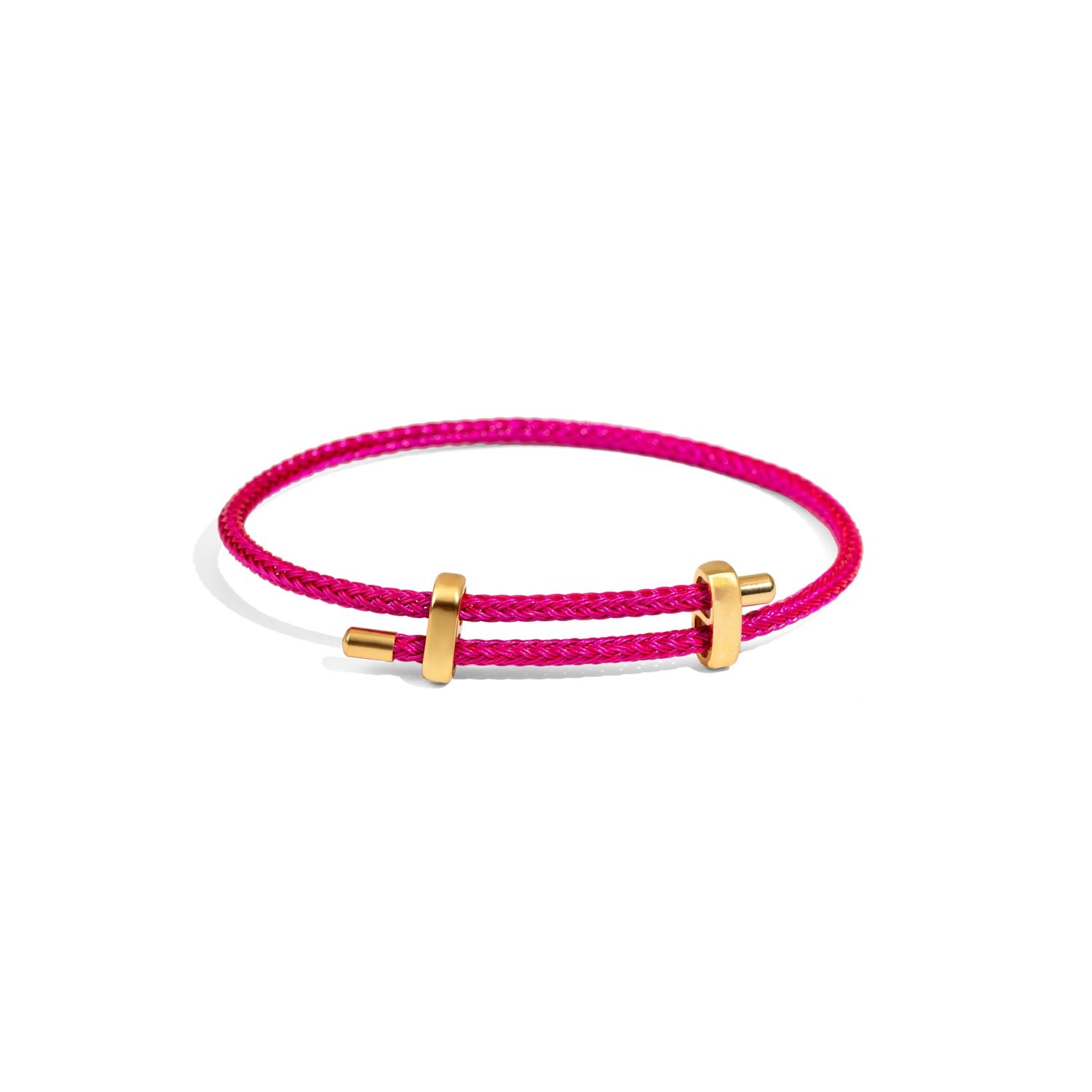 Unisex fashion bracelet in fuchsia rope and gold hardware