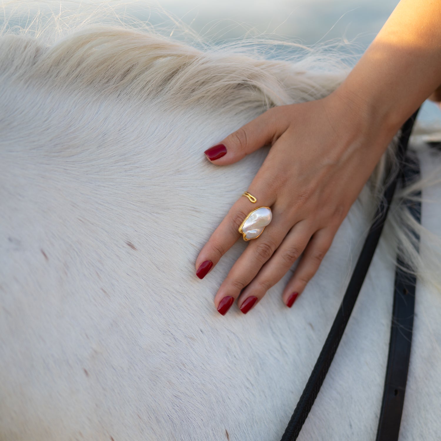 Goddess Baroque Pearl Gold Statement Adjustable Ring
