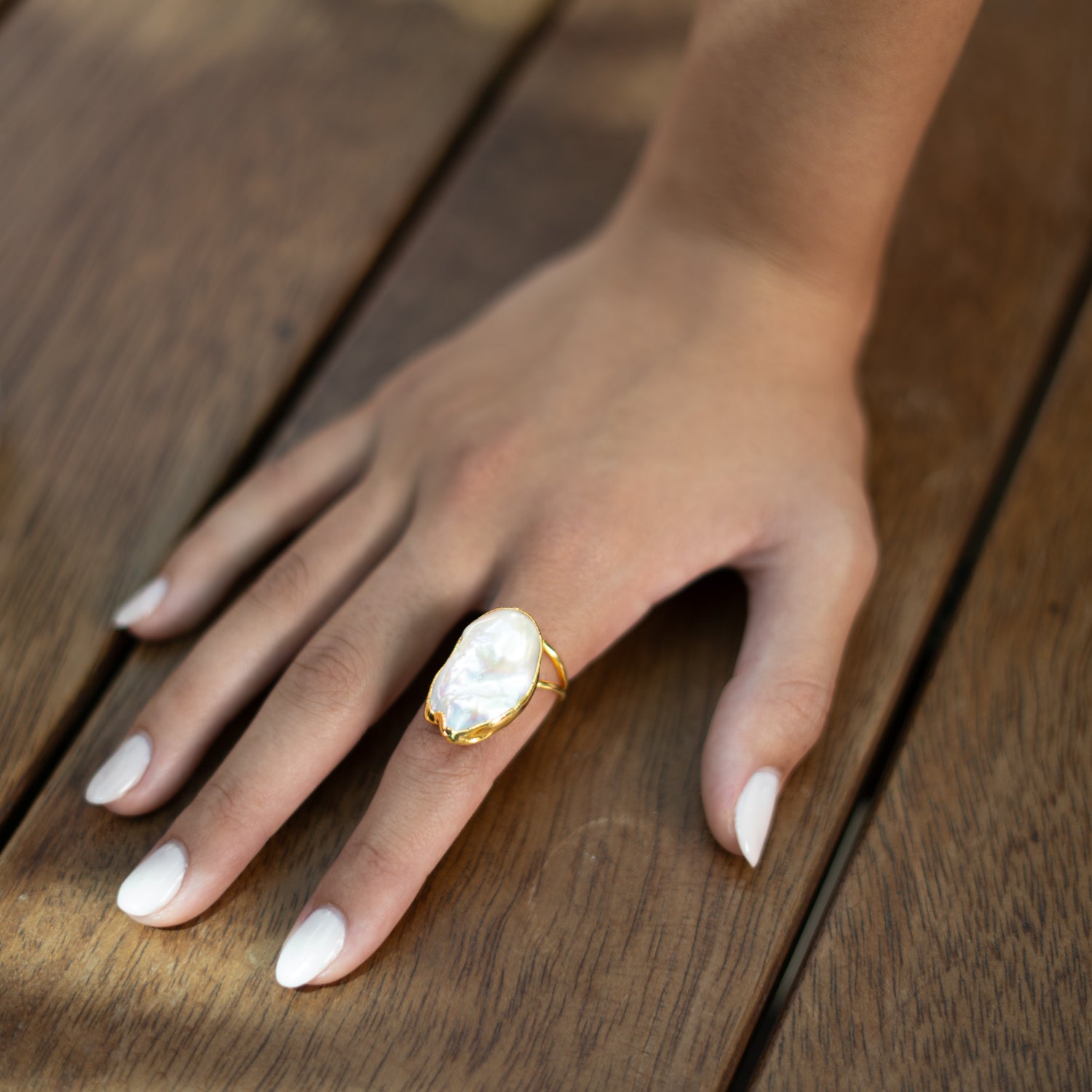 Goddess Baroque Pearl Gold Statement Adjustable Ring