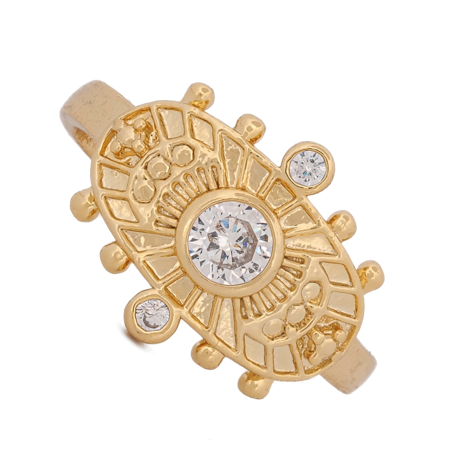 Elegant spiritual ring with CZ diamonds representing inner wisdom and divine royalty.