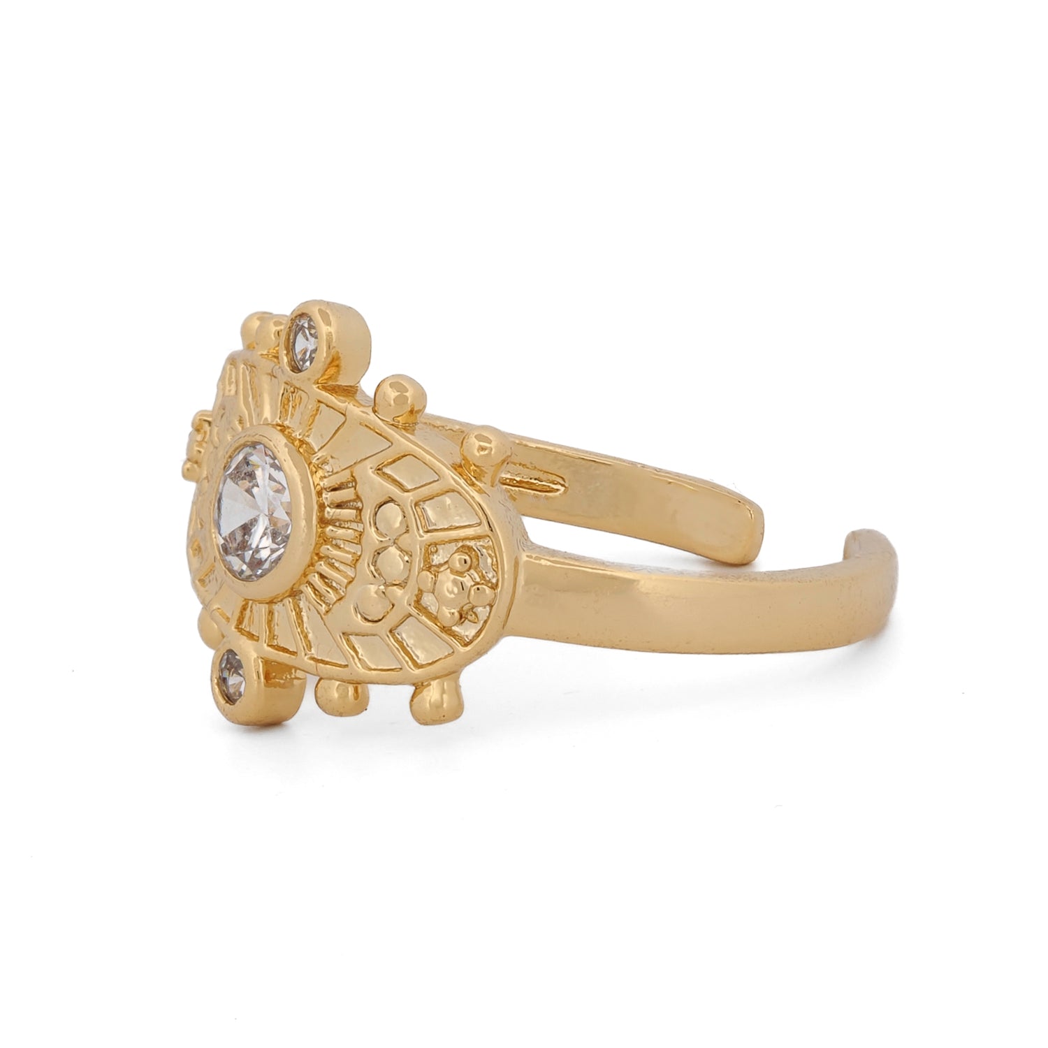 Close-up of radiant gold ring with cluster of diamonds symbolizing intuition and spiritual power.