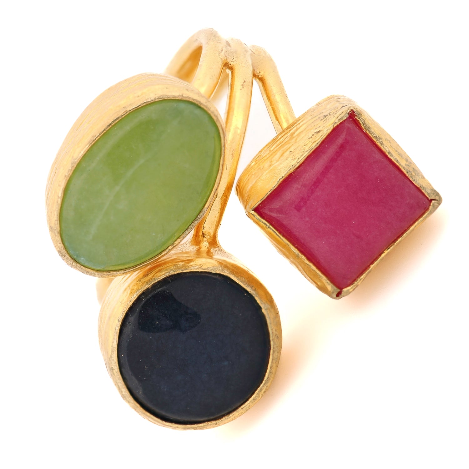 Elegant boho ring with vibrant gemstone trio for balanced, mindful expression