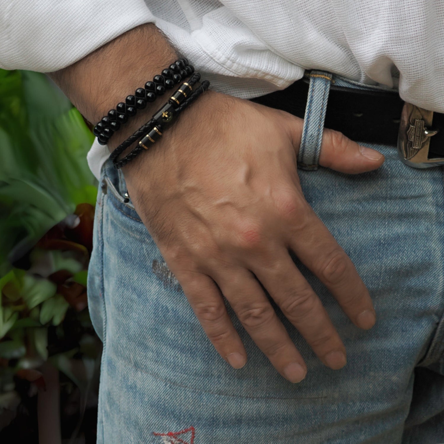 Gold Plated Anchor and Black Leather Men's Bracelet for Sophisticated, Meaningful Look