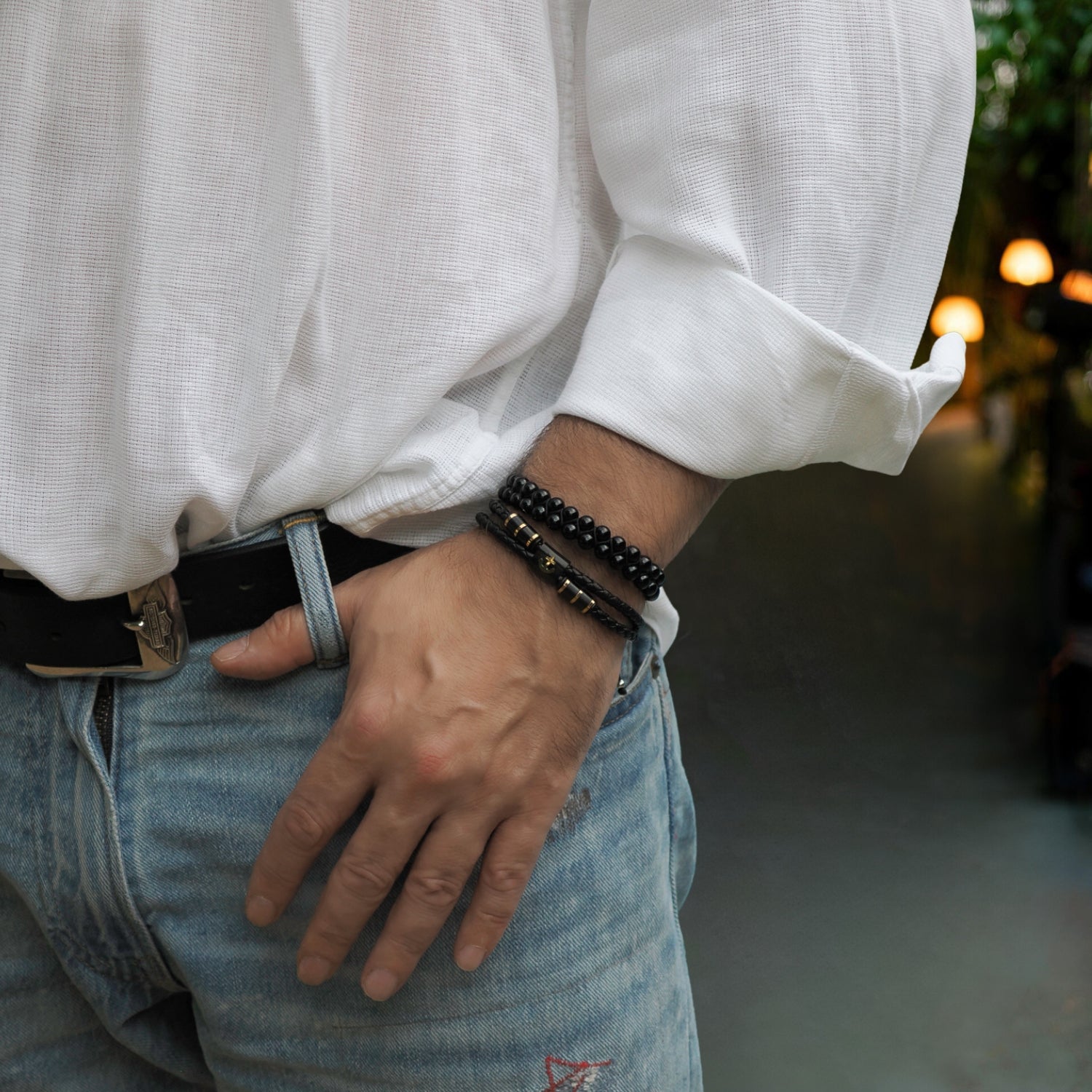 Gold Anchor Men's Bracelet with Black Leather for Versatile Style and Positive Energy