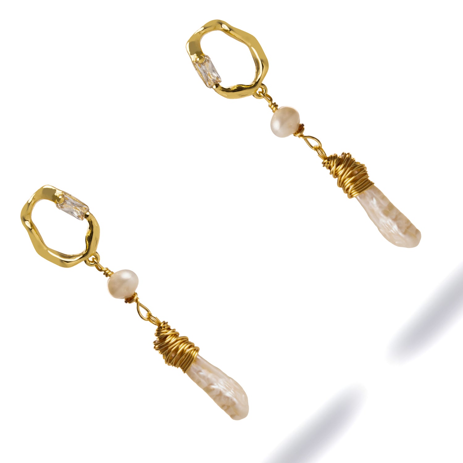 24K Gold-Plated Earrings with Diamond Stud and Pearl Drop for Effortless Bohemian Charm