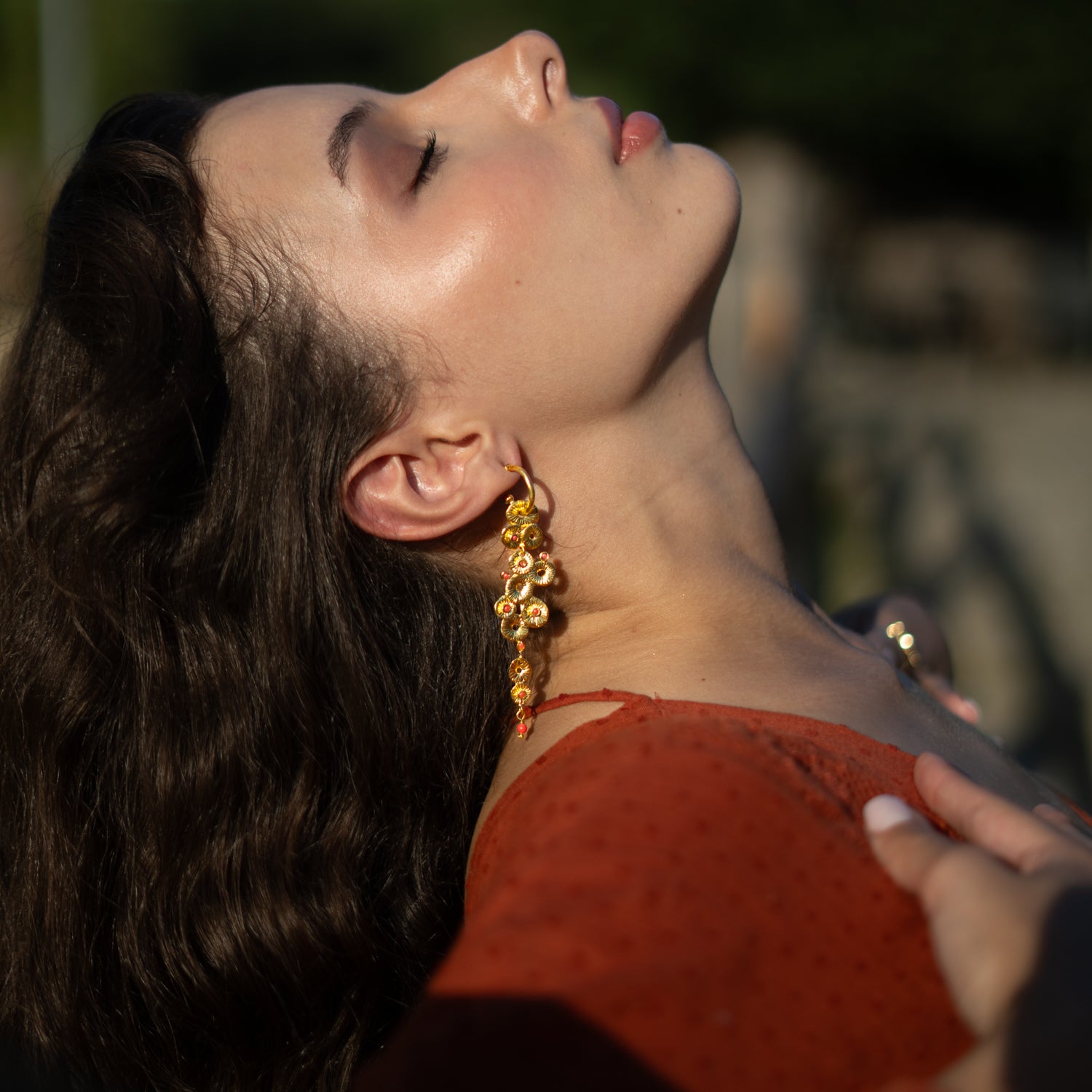 Golden Aura Coral Dangle Earrings