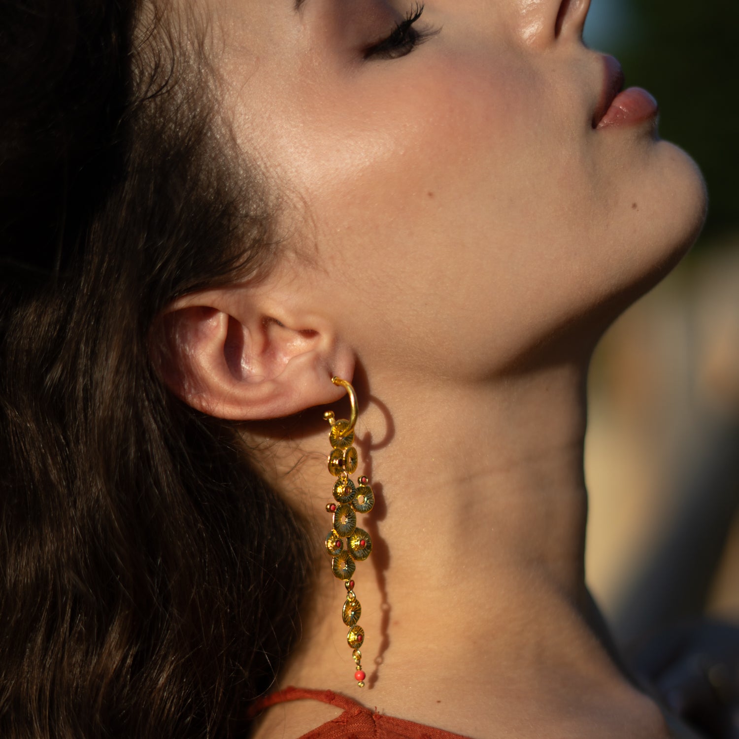Golden Aura Coral Dangle Earrings