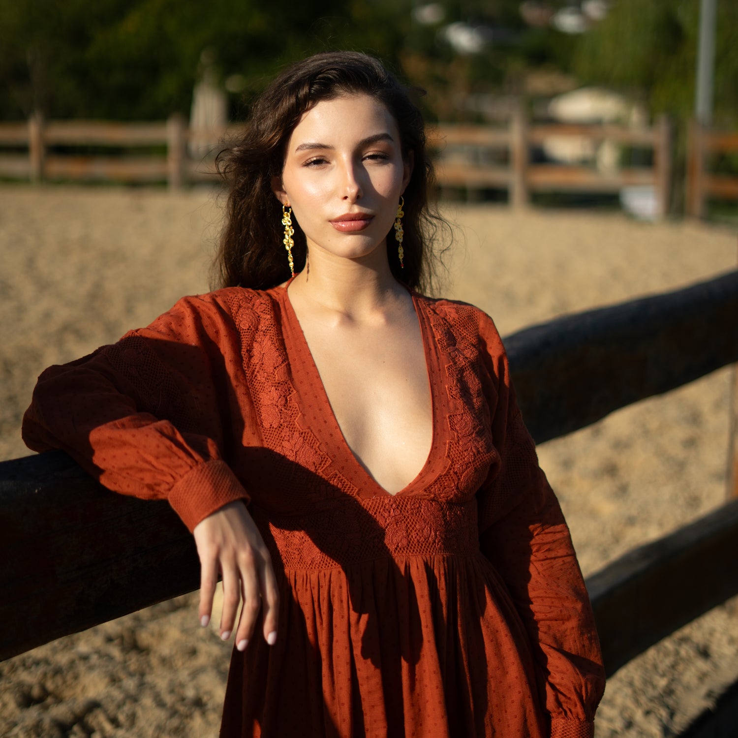 Golden Aura Coral Dangle Earrings