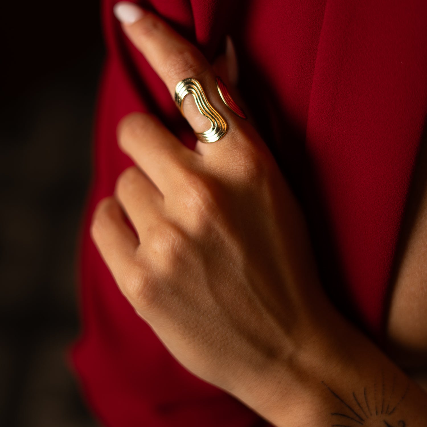 Golden Flow Cuff Adjustable Ring