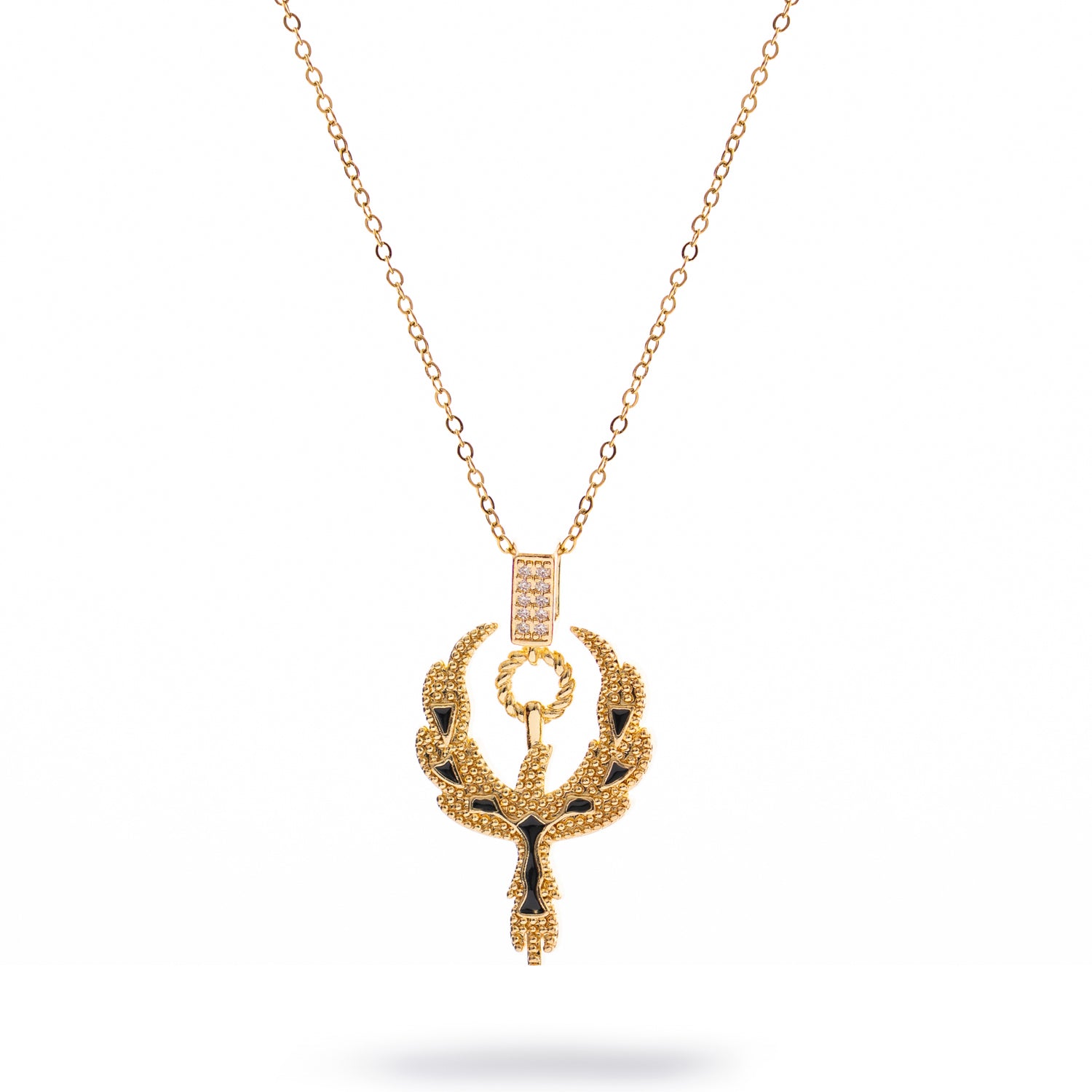 Phoenix Rising necklace with enamel wings and diamond accents