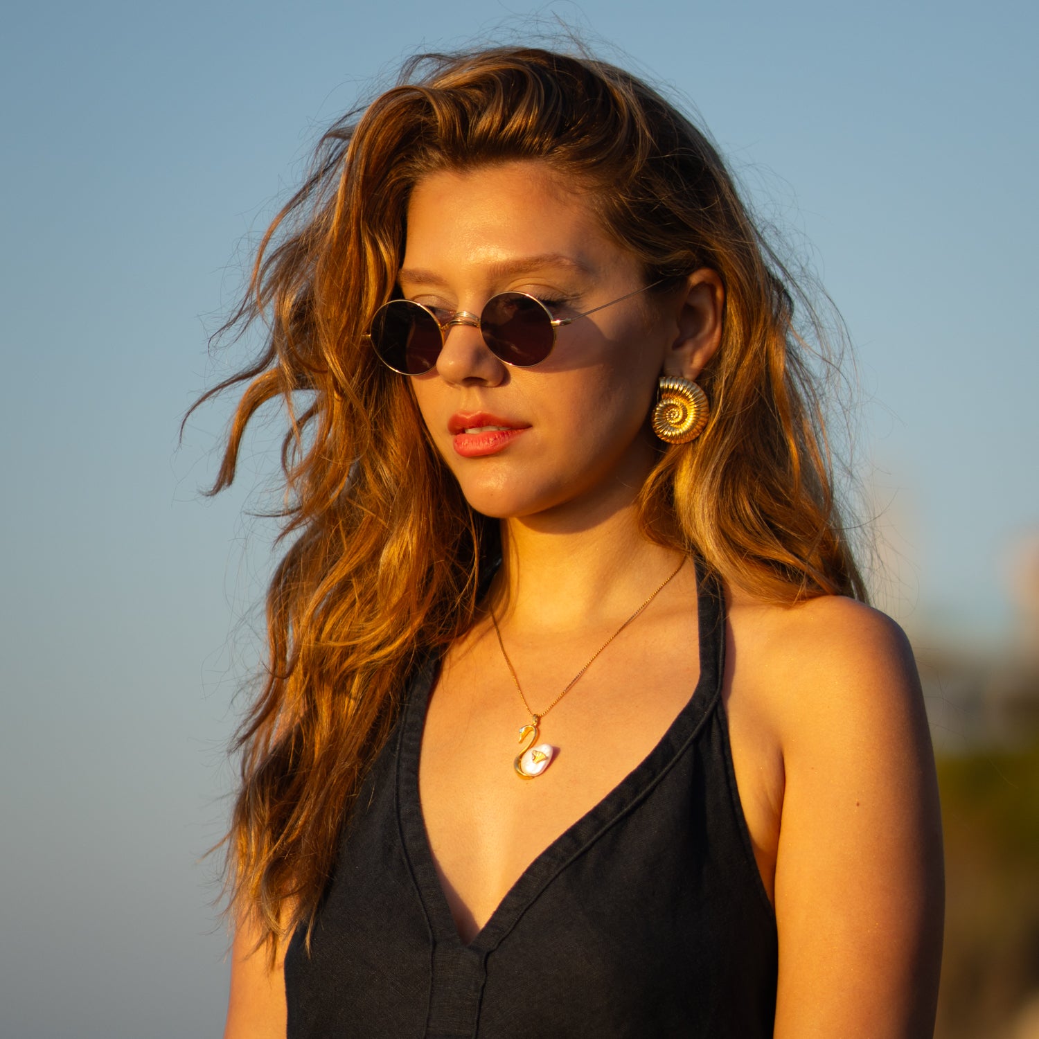 Golden Spiral Seashell Earrings