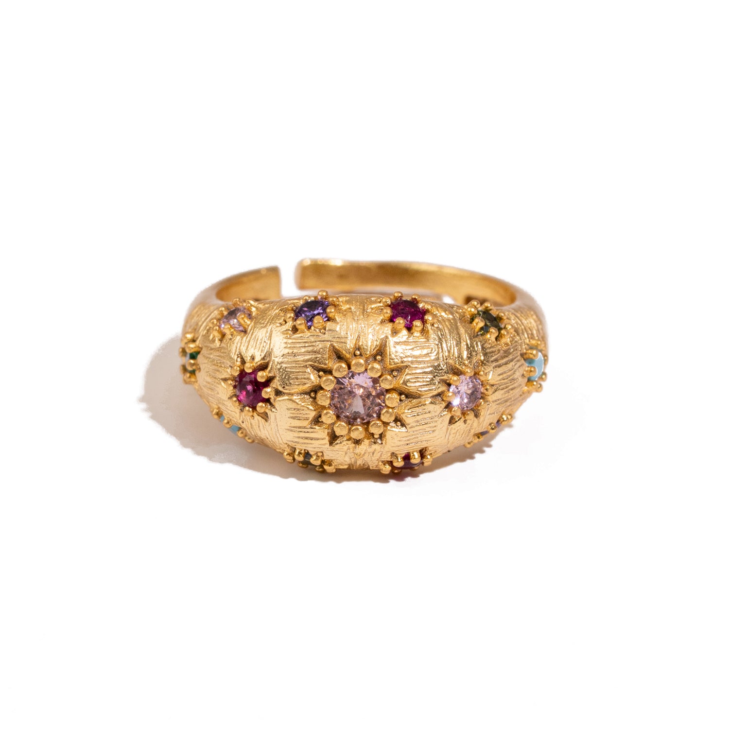 Golden Sunburst Multi Gemstone Adjustable Ring