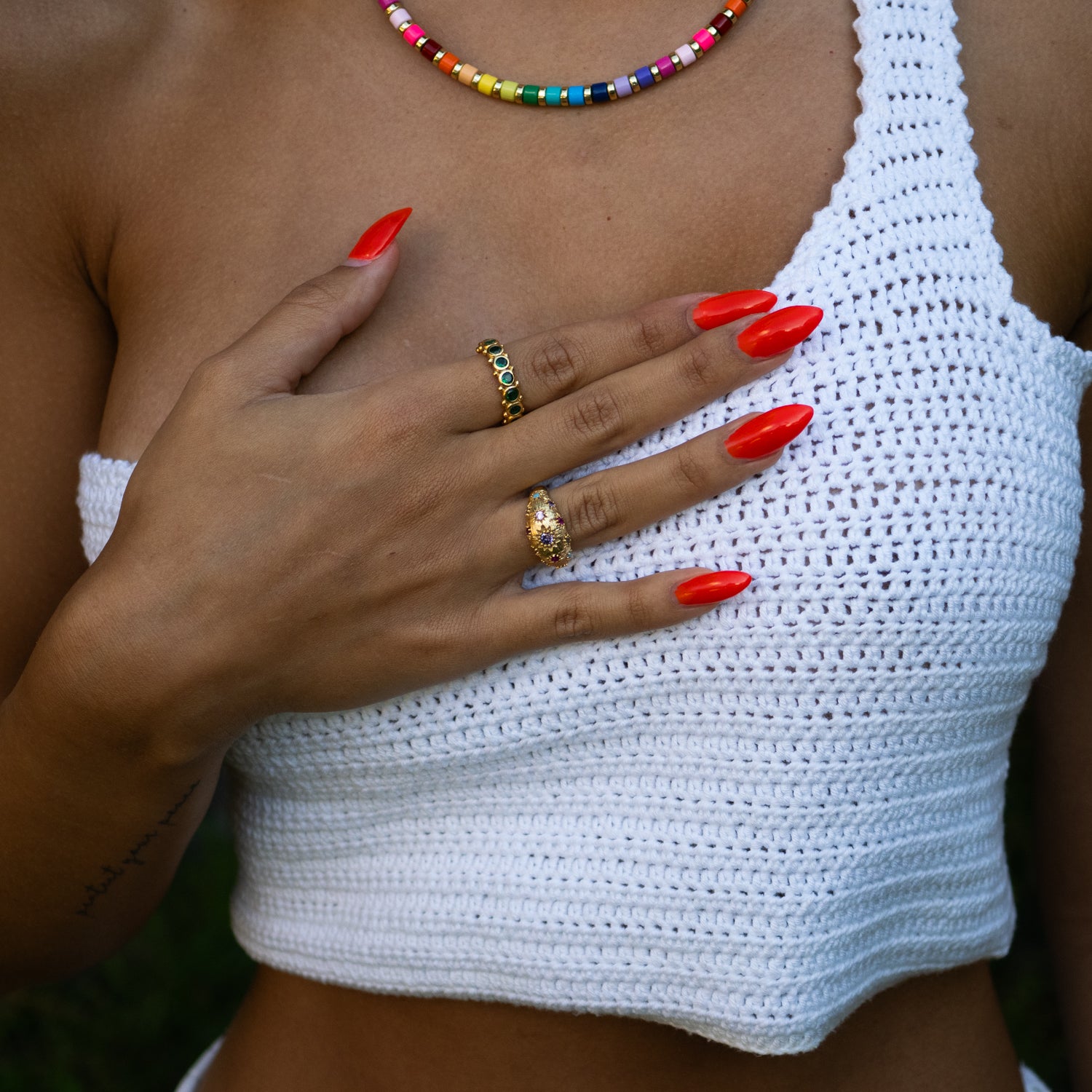Golden Sunburst Multi Gemstone Adjustable Ring