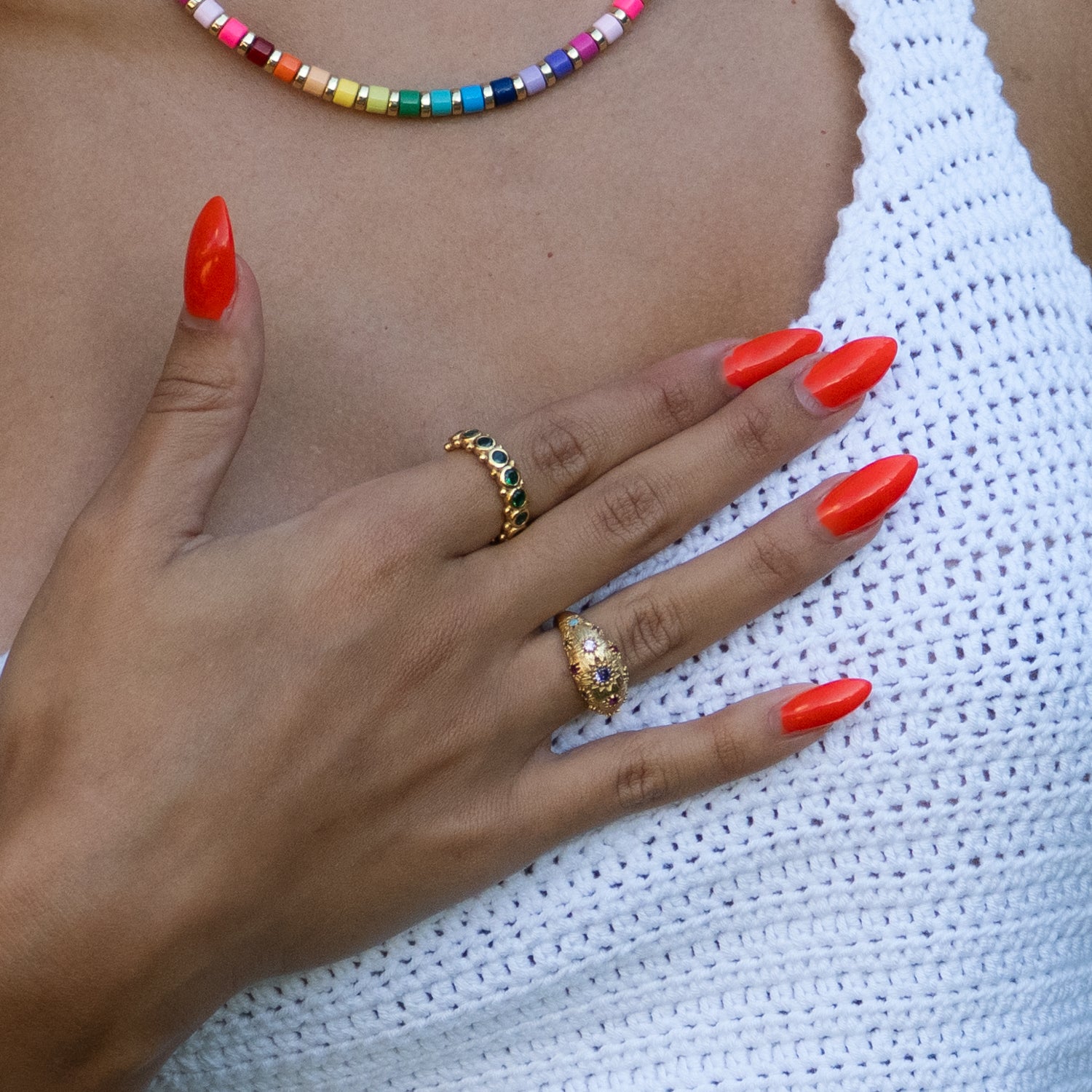 Golden Sunburst Multi Gemstone Adjustable Ring